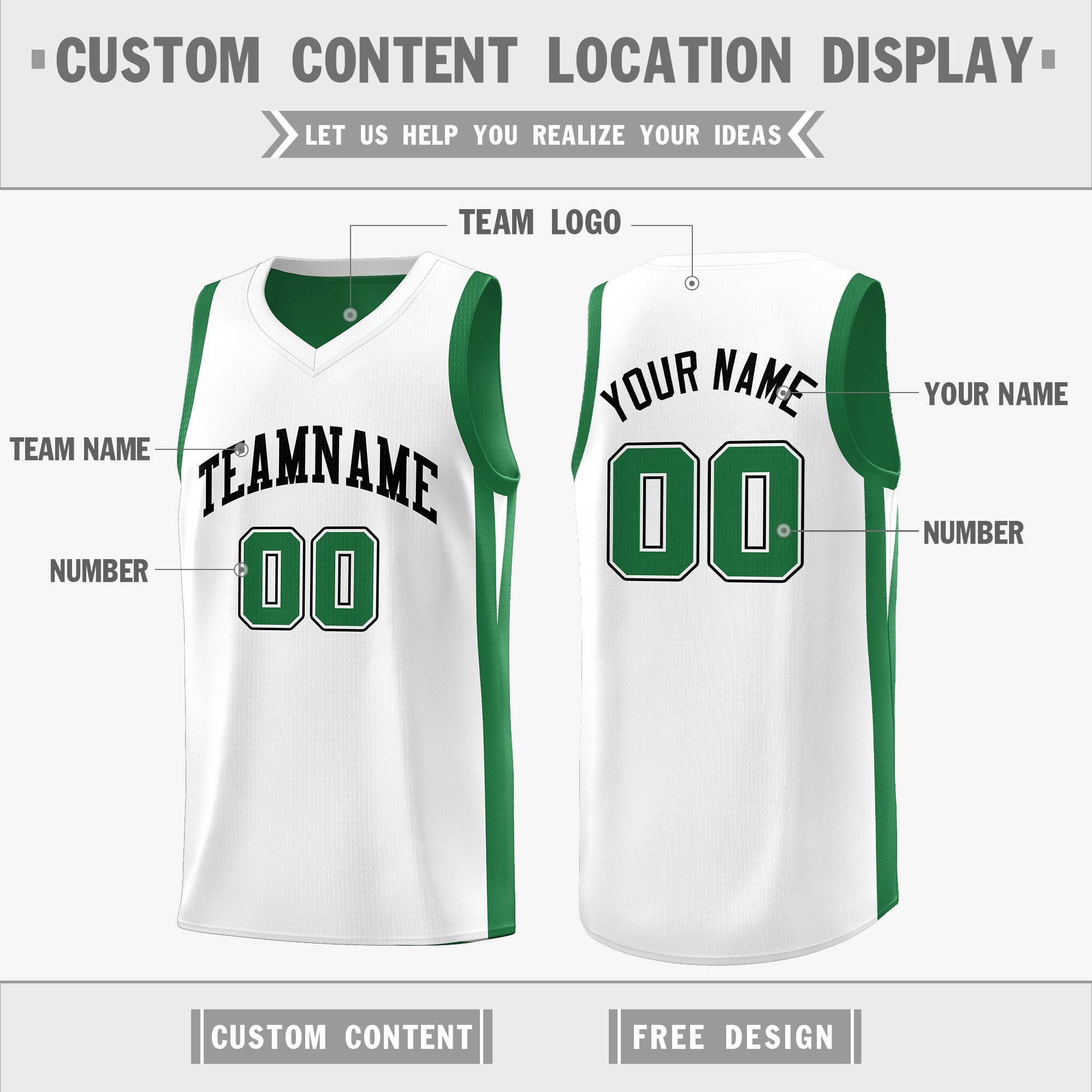 Custom Green White Double Side Tops Basketball Jersey