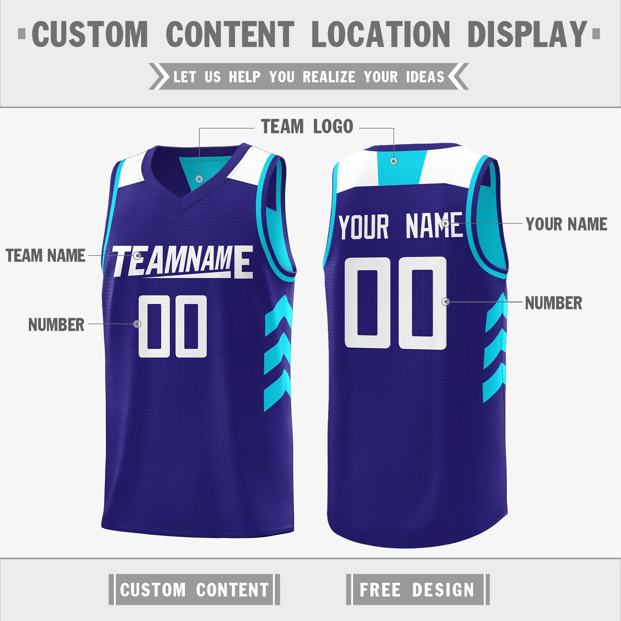 Custom Royal Aqua Reversible Double Side Tops Basketball Jersey