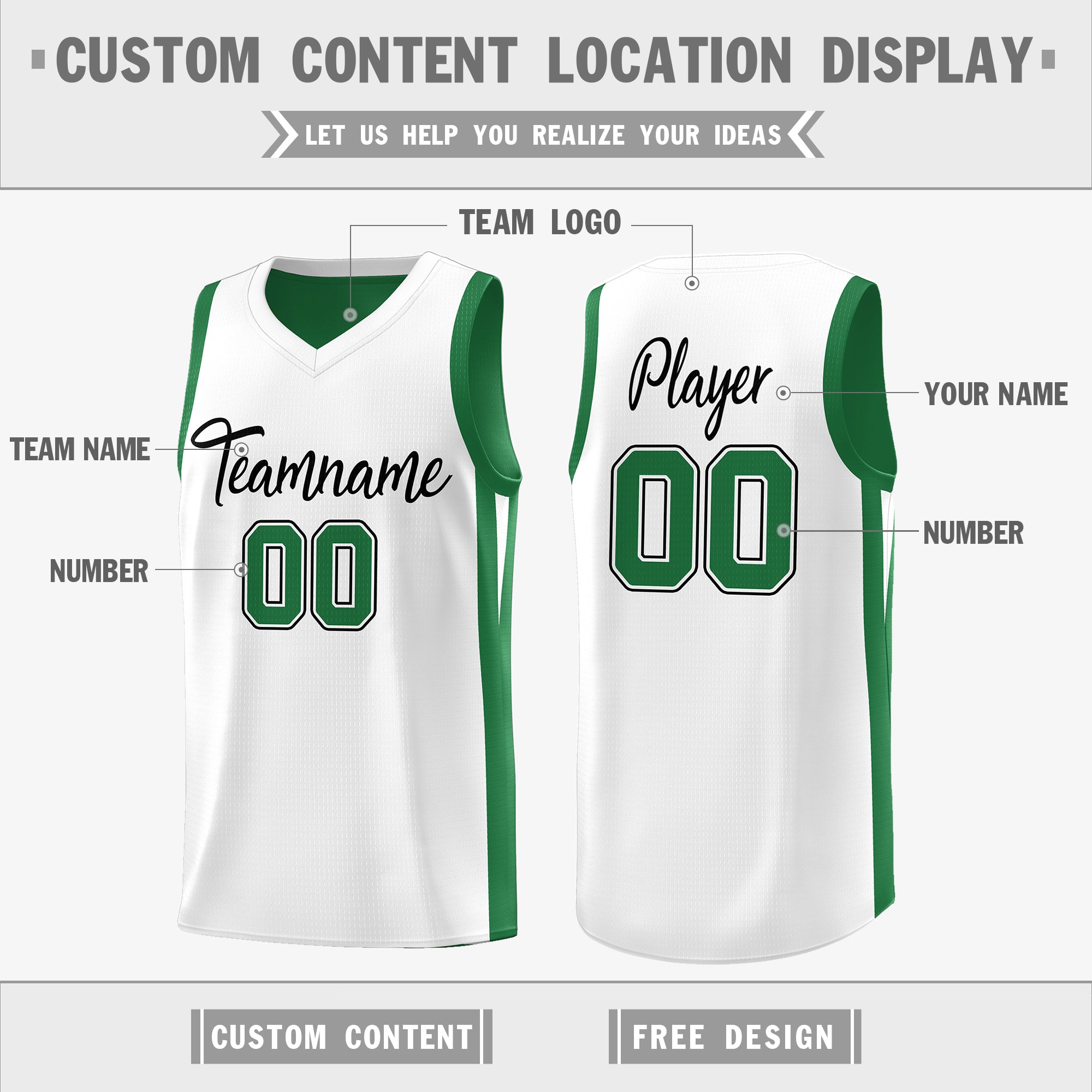 Custom Green White Double Side Tops Basketball Jersey