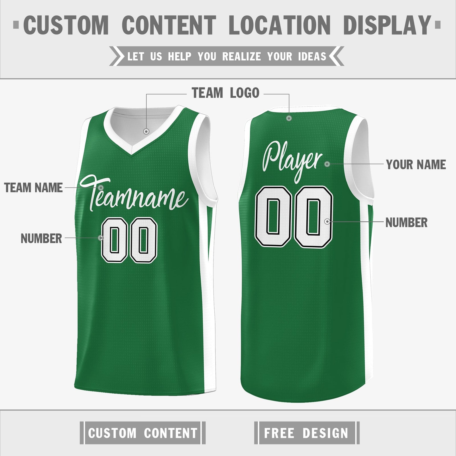 Custom Green White Double Side Tops Basketball Jersey