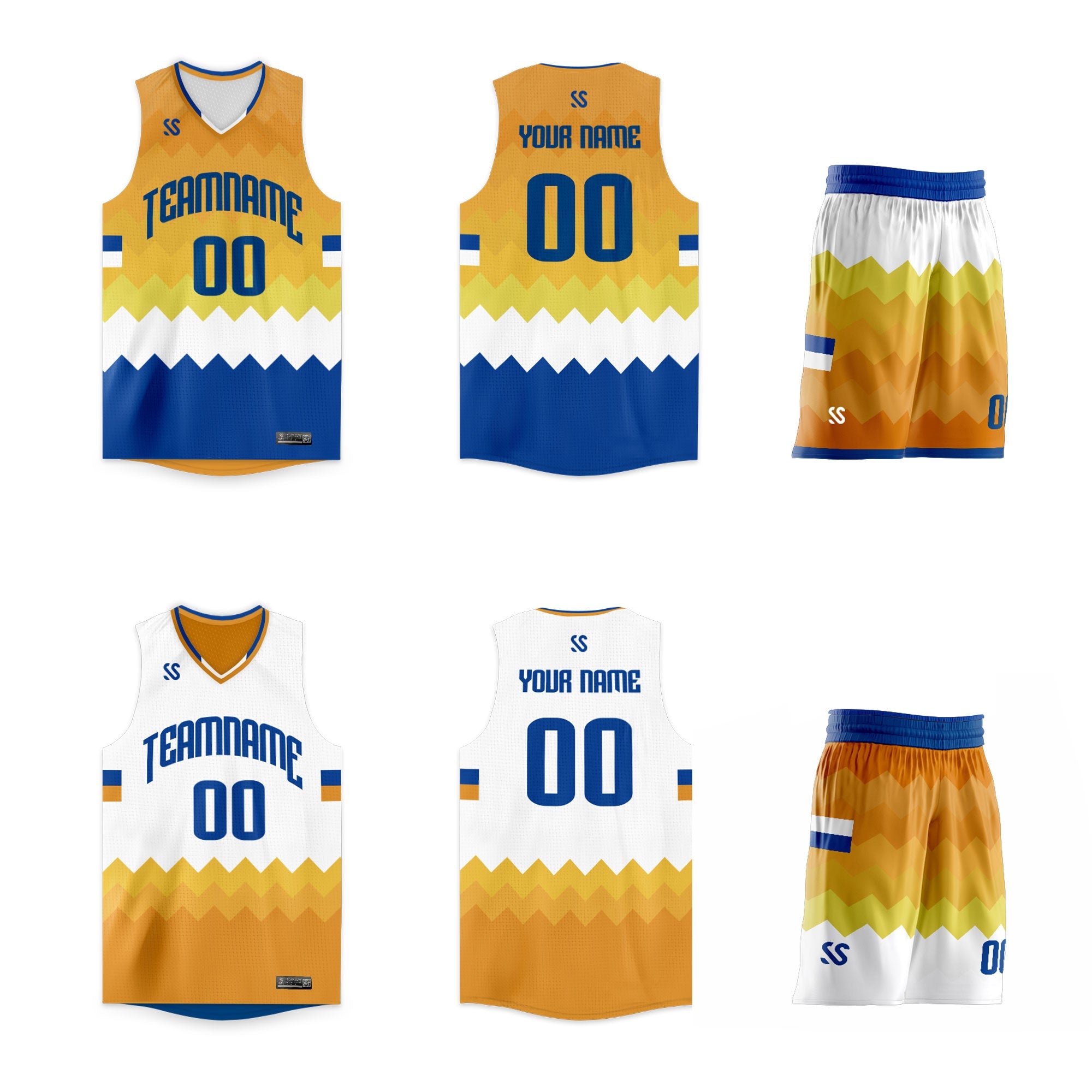 Custom Yellow White-Navy Double Side Sets Sportswear Basketball Jersey