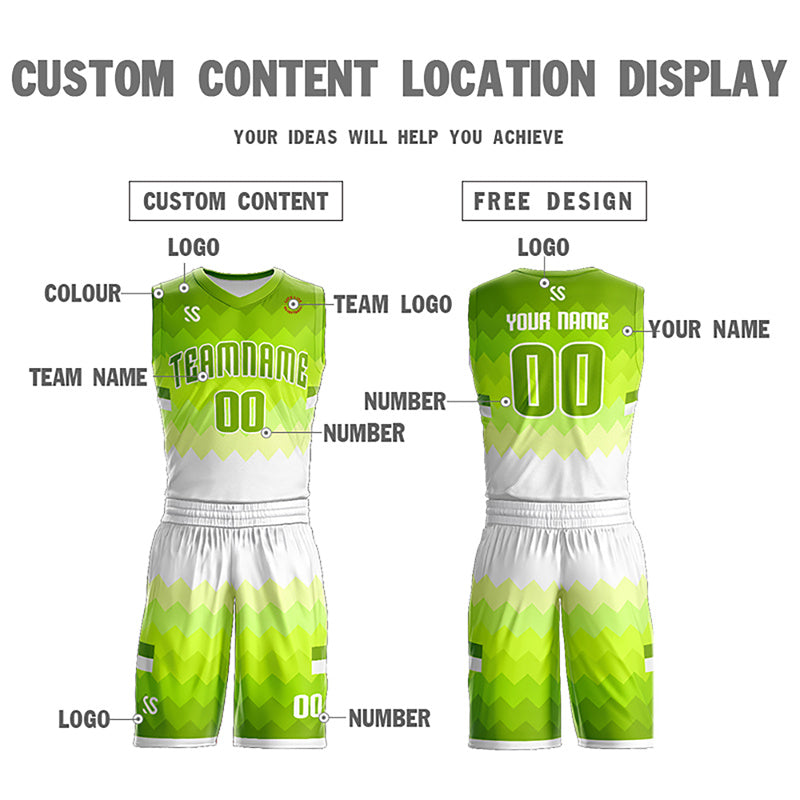 Custom Neon Green White Double Side Sets Sports Basketball Jersey