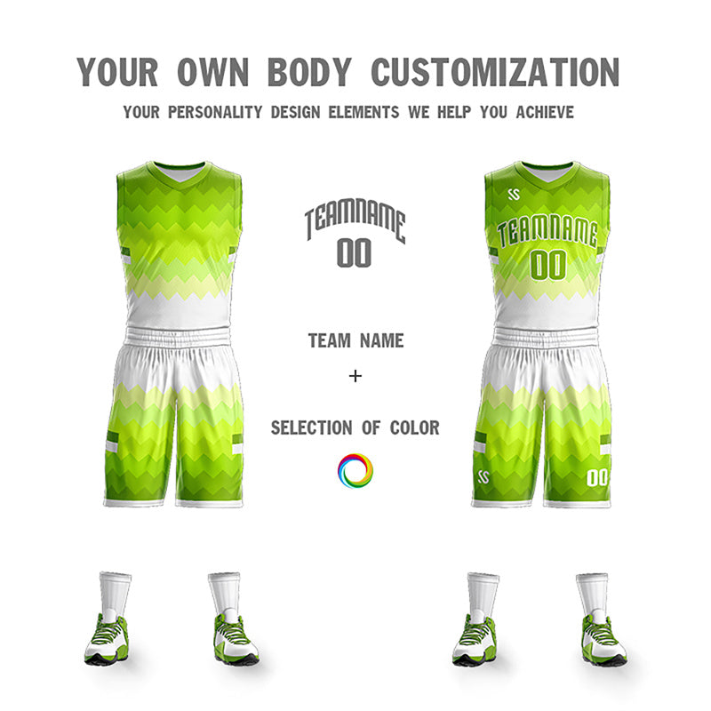 Custom Neon Green White Double Side Sets Sports Basketball Jersey