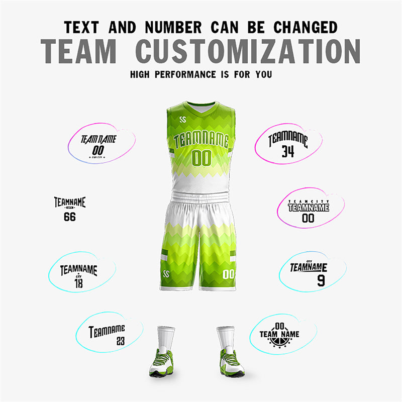 Custom Neon Green White Double Side Sets Sports Basketball Jersey