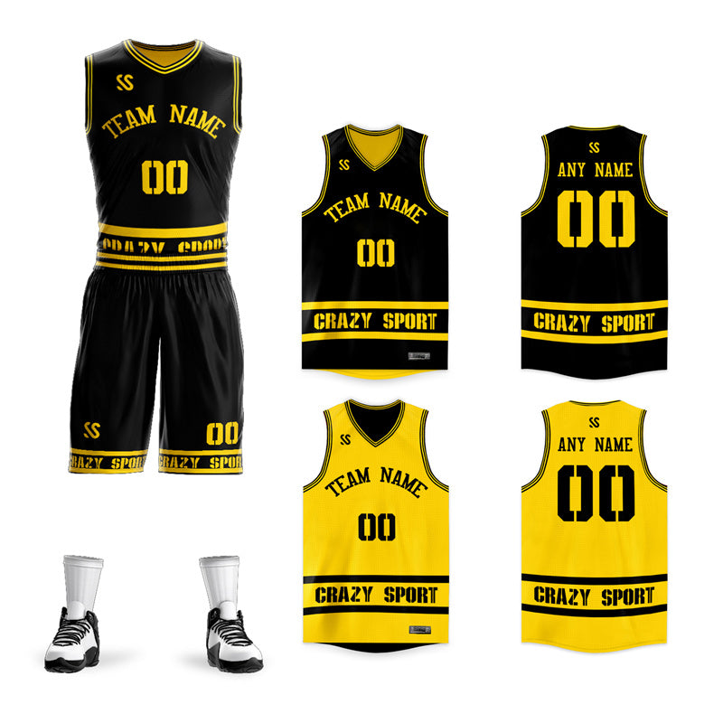 Custom Black Yellow Double Side Sets Sportswear Basketball Jersey