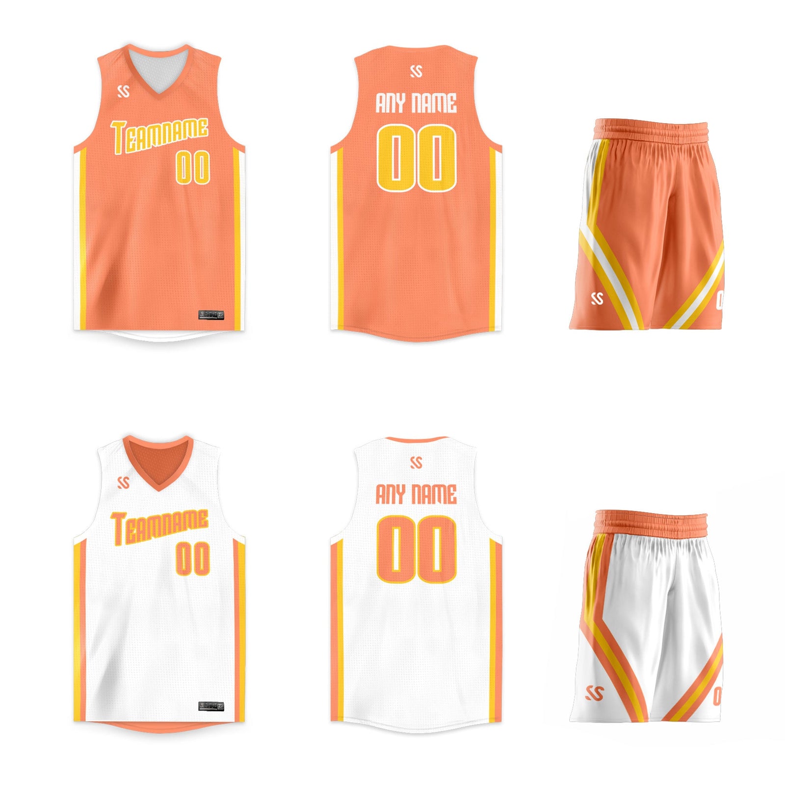 Custom Orange White Double Side Sets Design Basketball Jersey