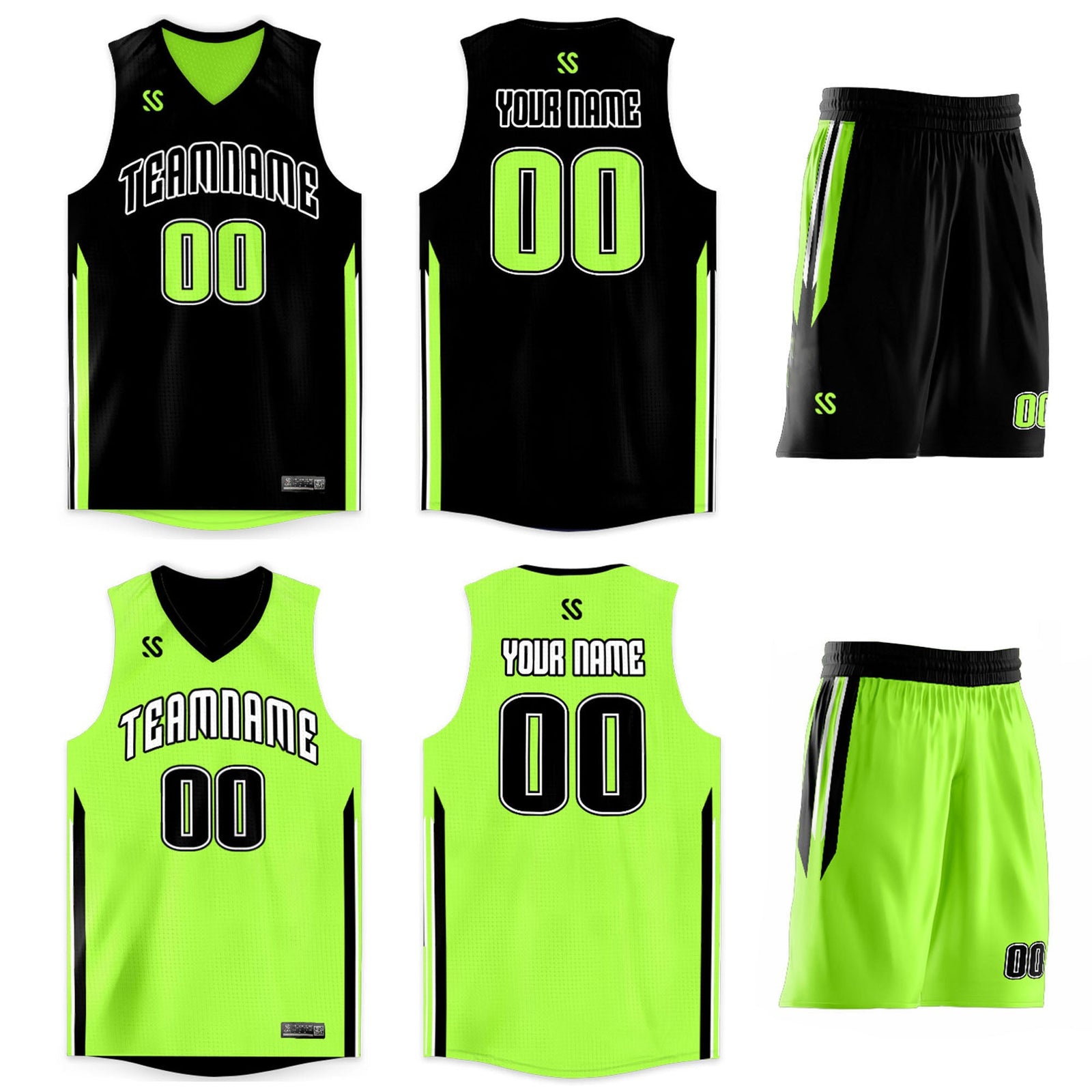 Custom Black Neon Green Double Side Sets Design Sportswear Basketball Jersey