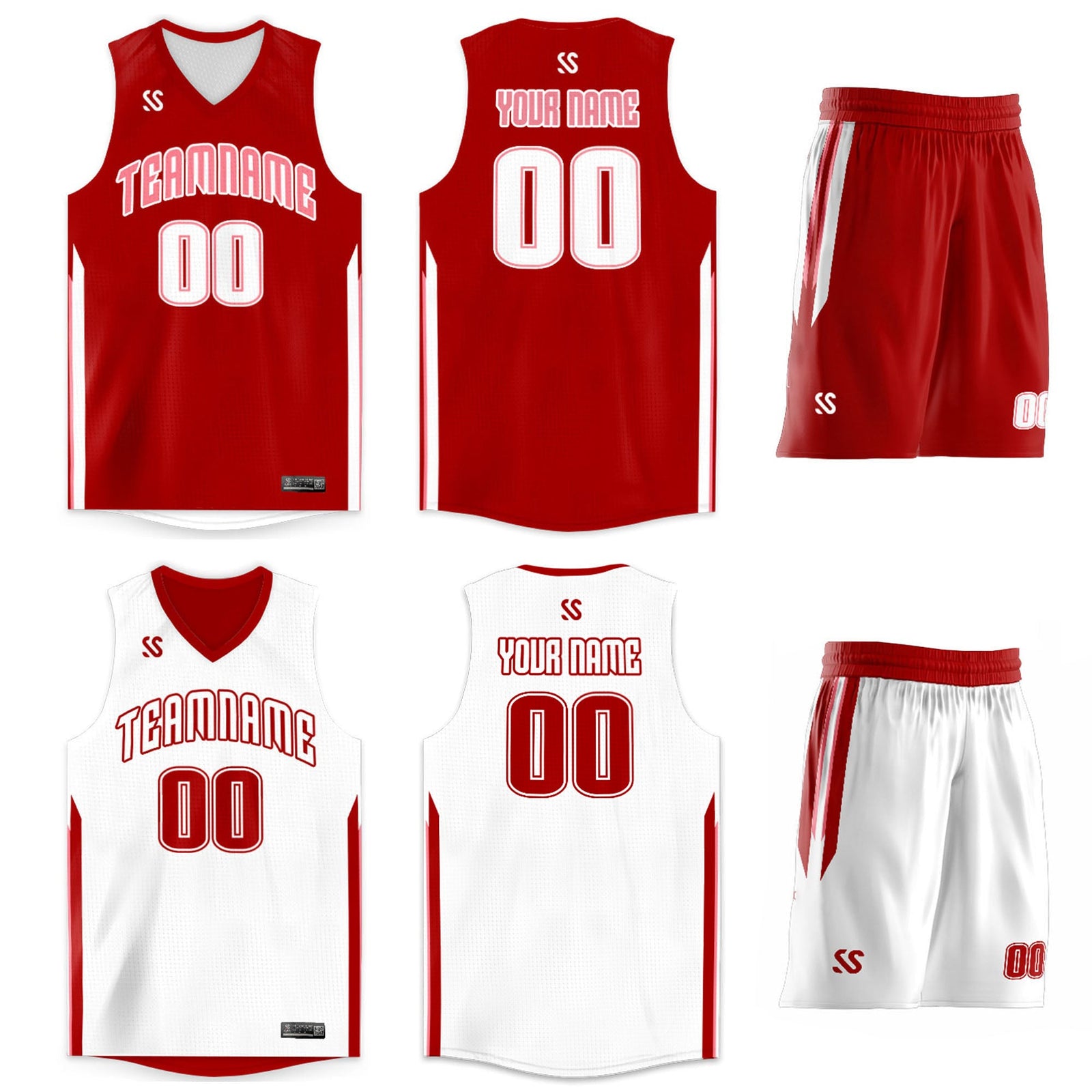Custom Red White Double Side Sets Design Sportswear Basketball Jersey