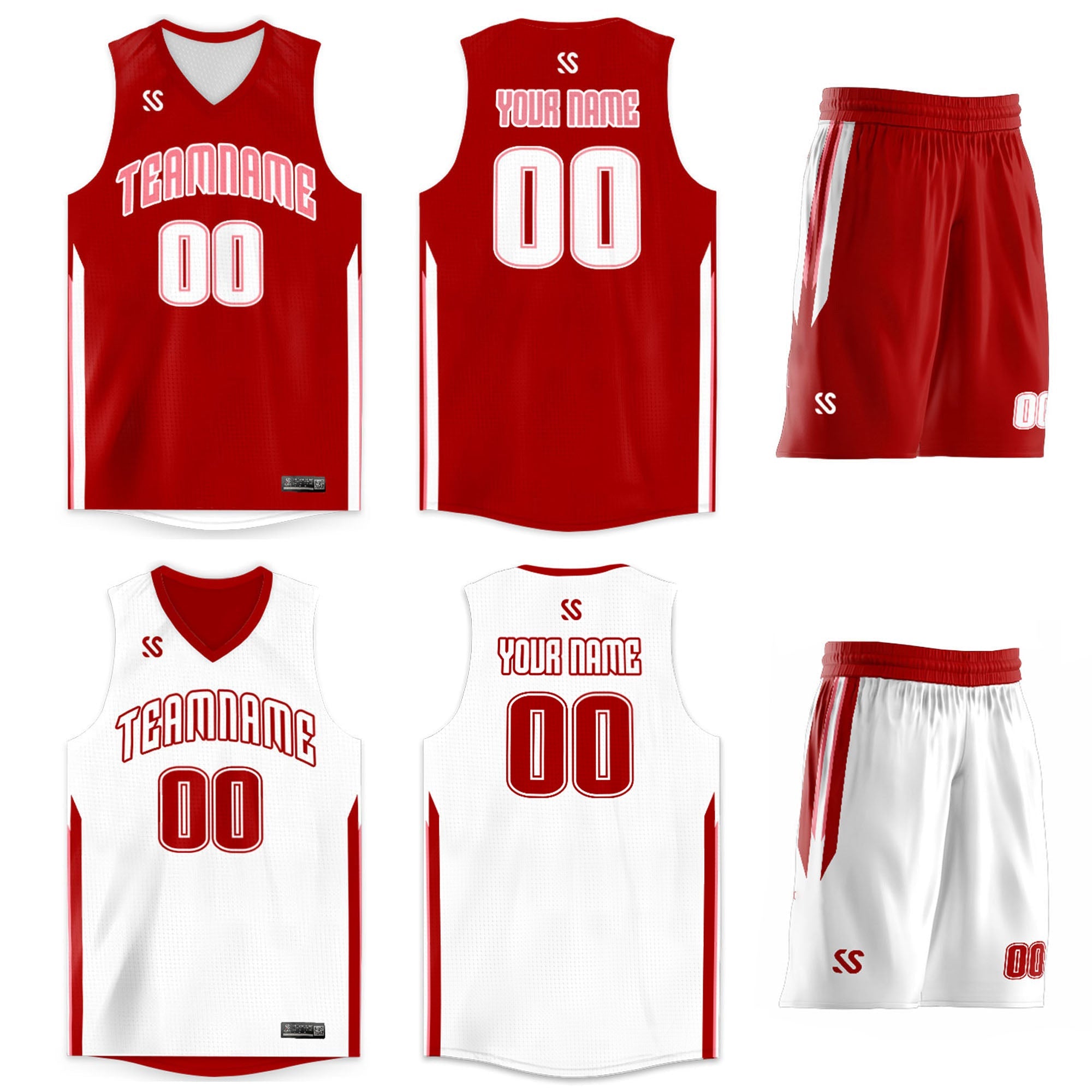Custom Red White Double Side Sets Design Sportswear Basketball Jersey