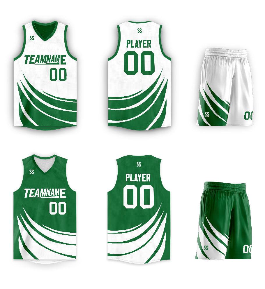 Custom Green White Double Side Sets Design Sportswear Basketball Jersey