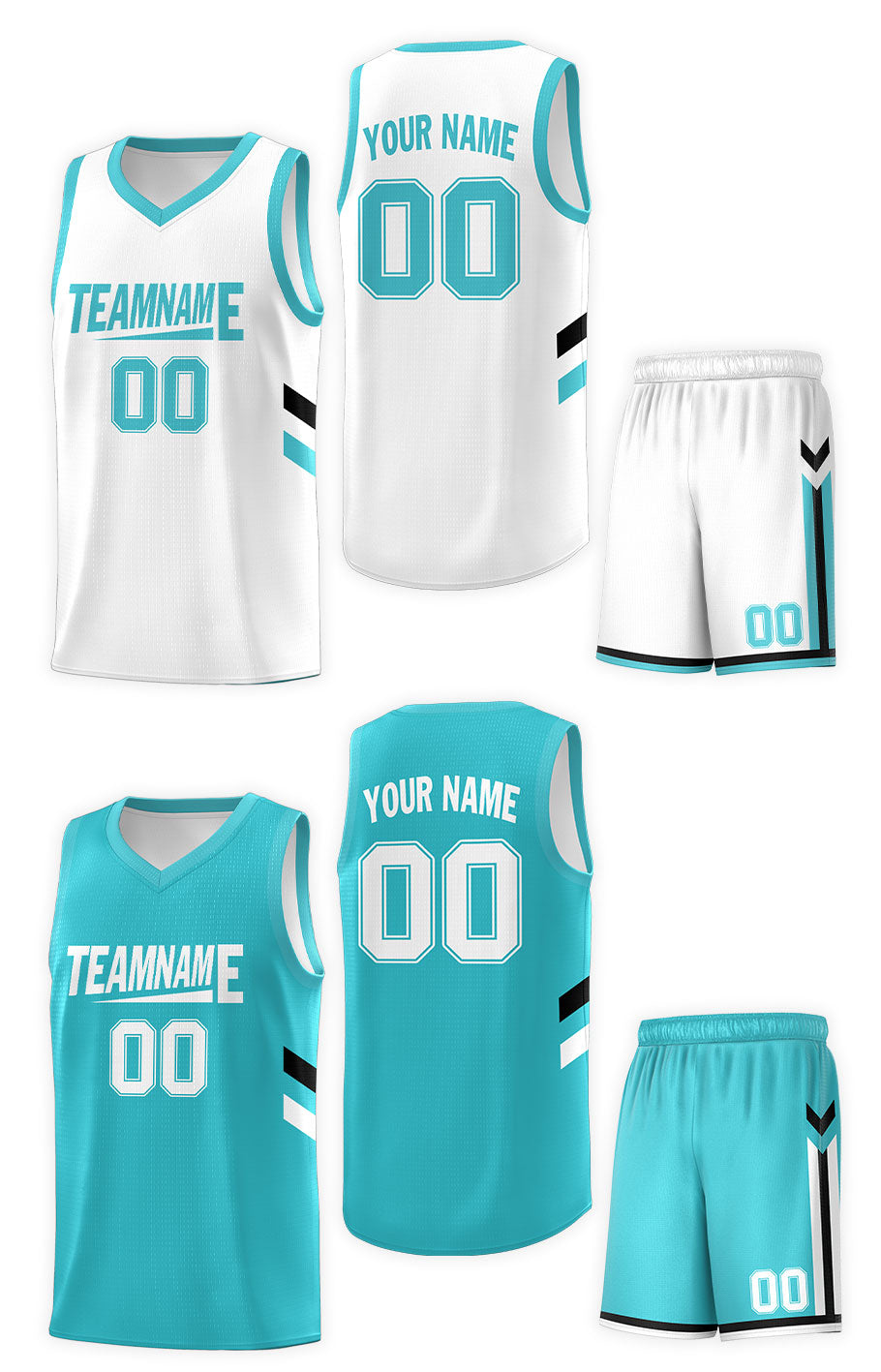 Custom White Teal Double Side Sets Design Sportswear Basketball Jersey