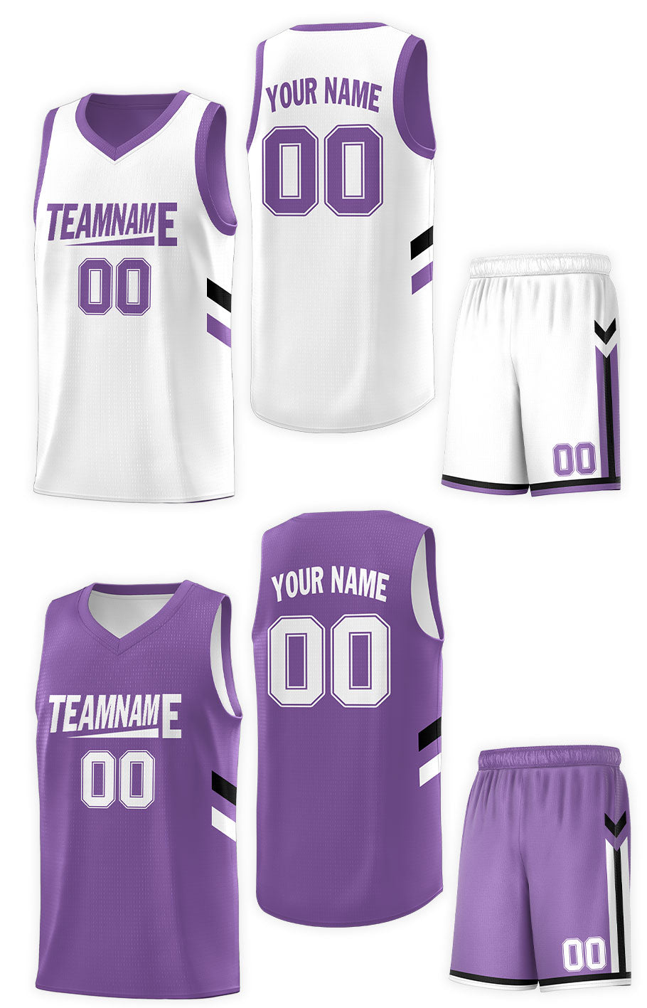 Custom White Purple Double Side Sets Design Sportswear Basketball Jersey