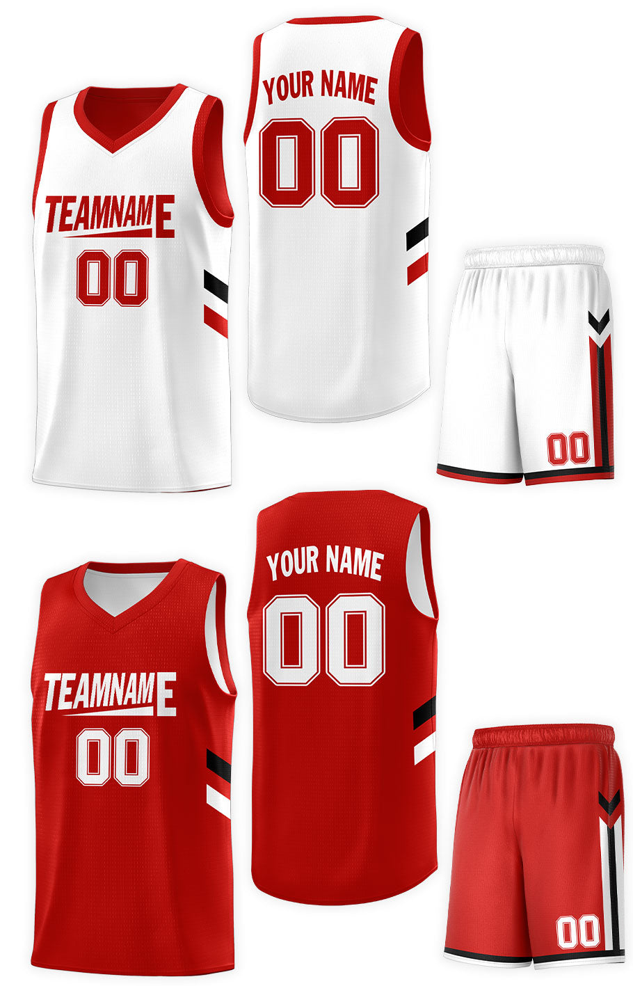 Custom Red White Double Side Sets Design Sportswear Basketball Jersey