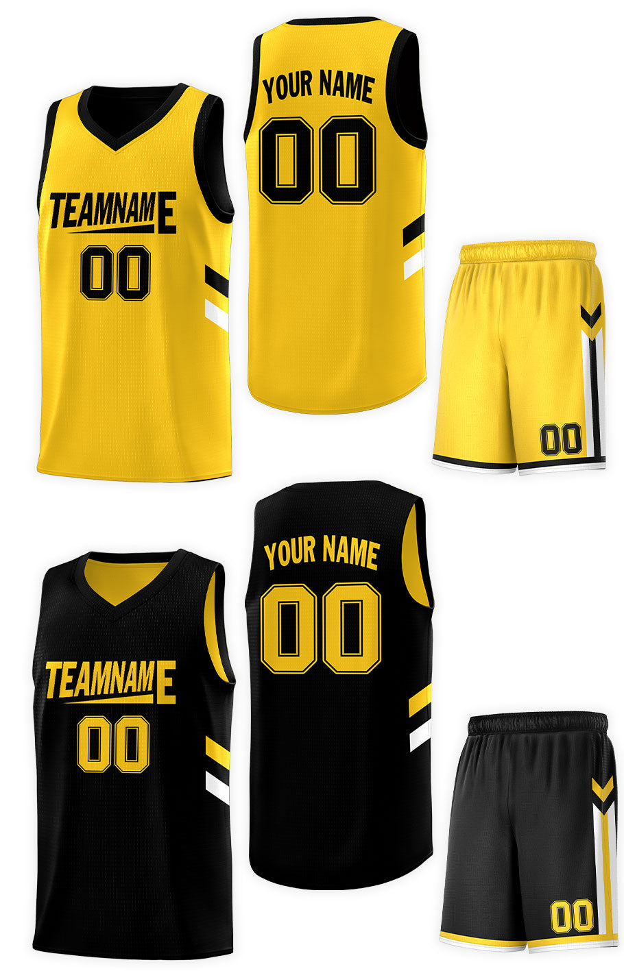 Custom Yellow Black Double Side Sets Design Sportswear Basketball Jersey