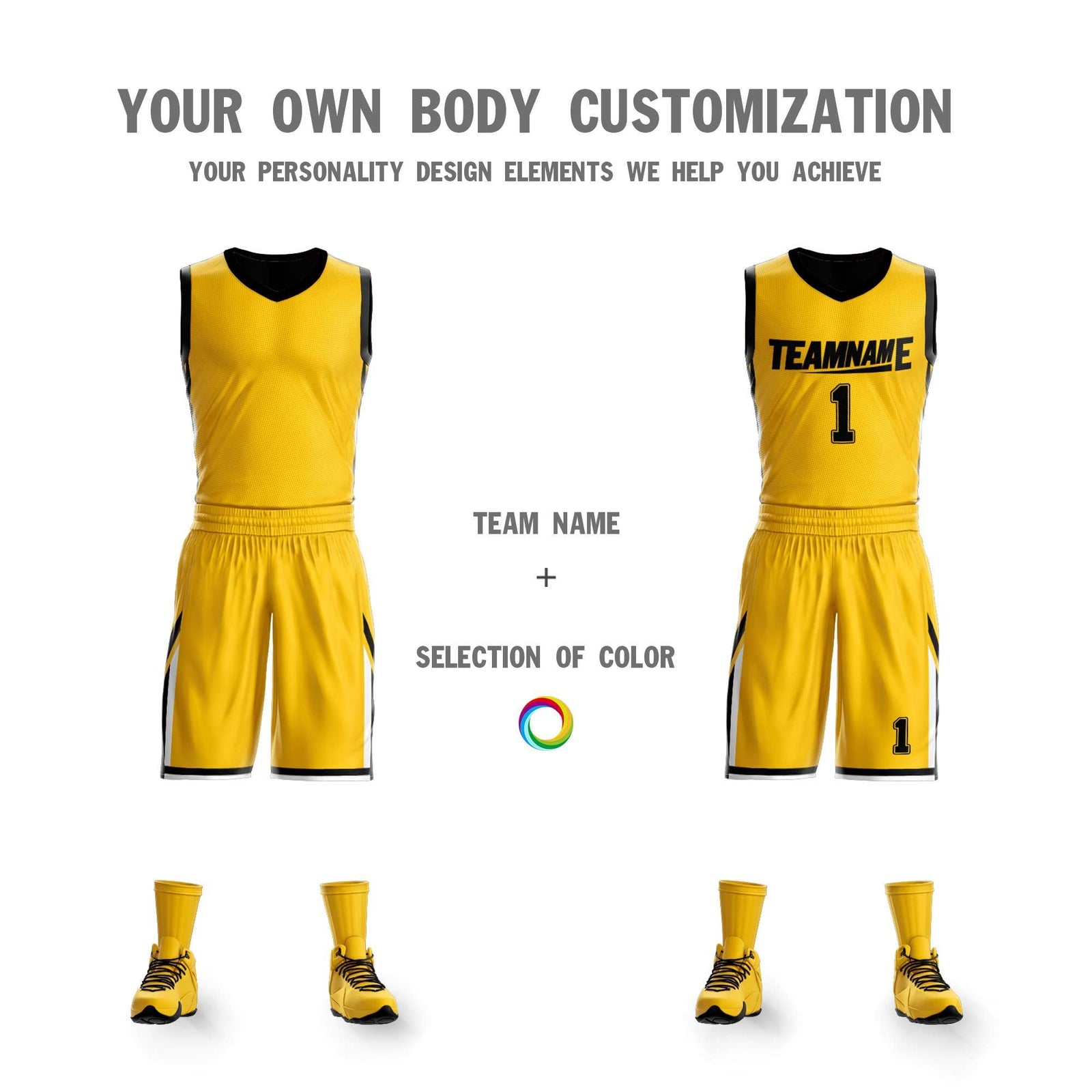 Custom Yellow Black Double Side Sets Design Sportswear Basketball Jersey