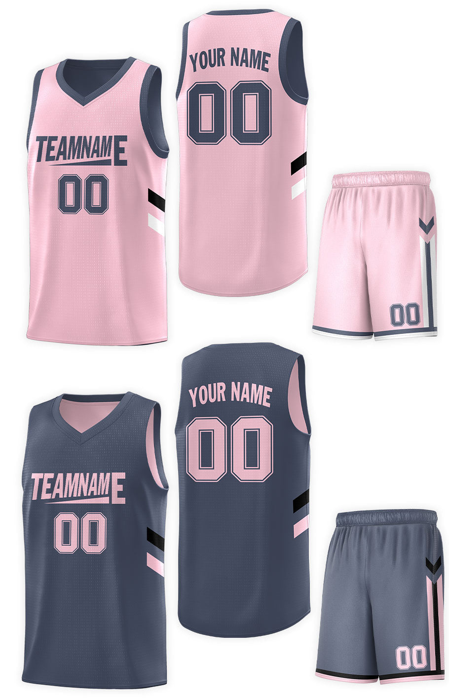 Custom Pink Dark Gray Double Side Sets Design Sportswear Basketball Jersey