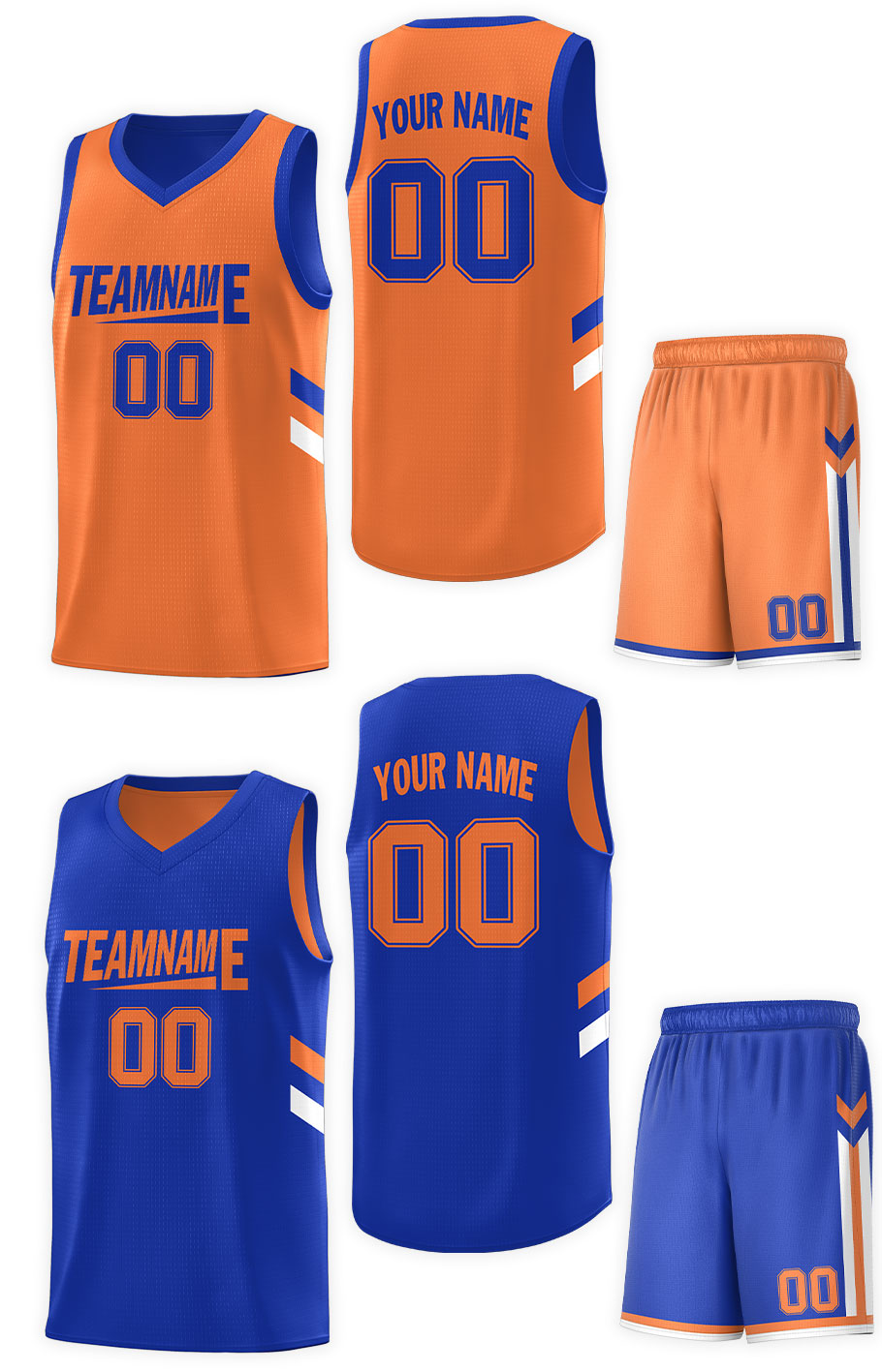 Custom Orange Royal Double Side Sets Design Sportswear Basketball Jersey