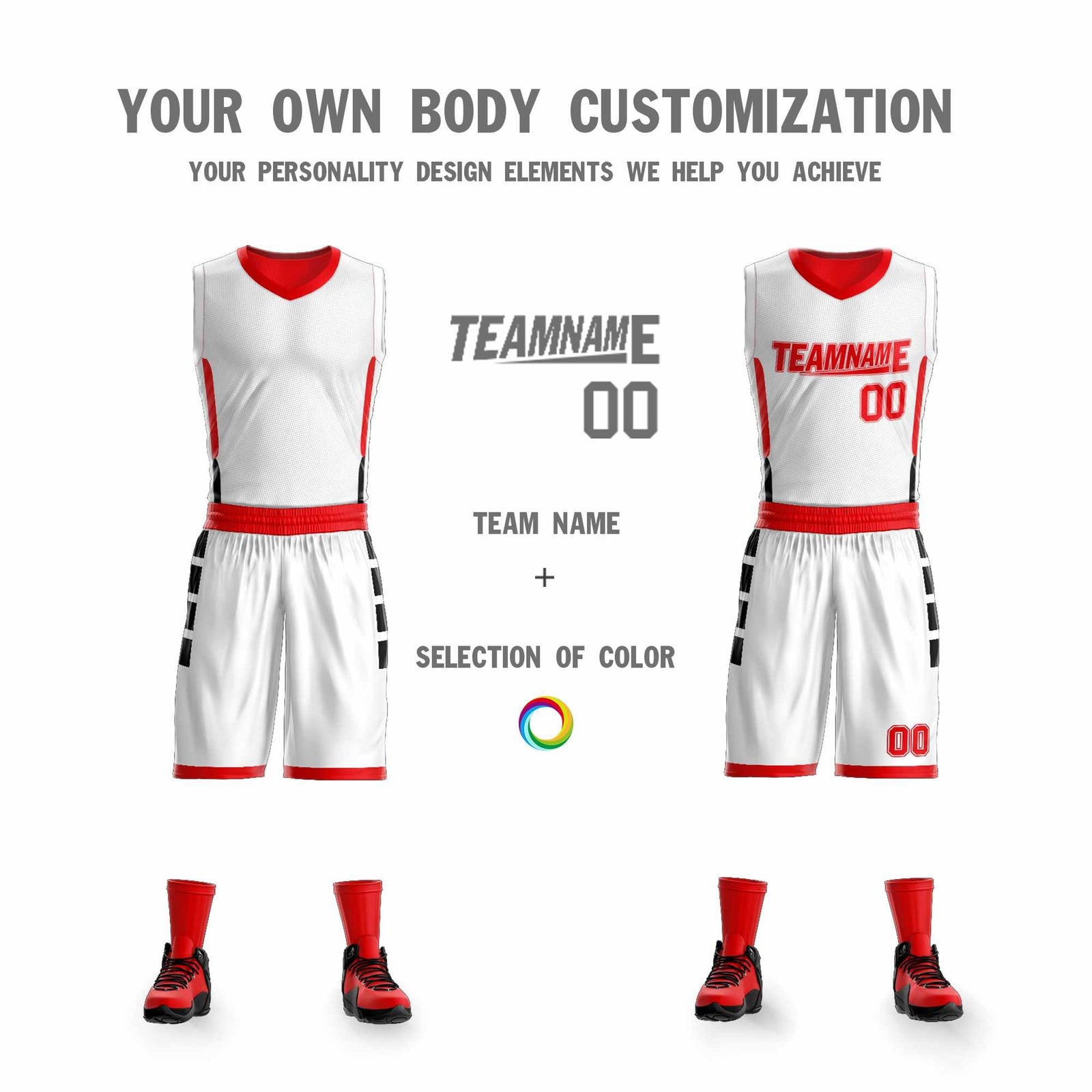 Custom White Red Double Side Sets Design Sportswear Basketball Jersey
