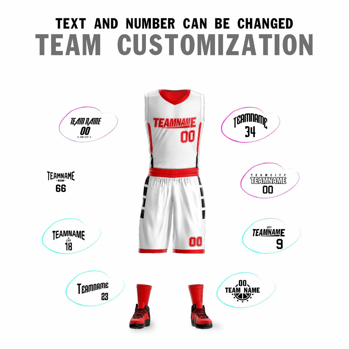 Custom White Red Double Side Sets Design Sportswear Basketball Jersey