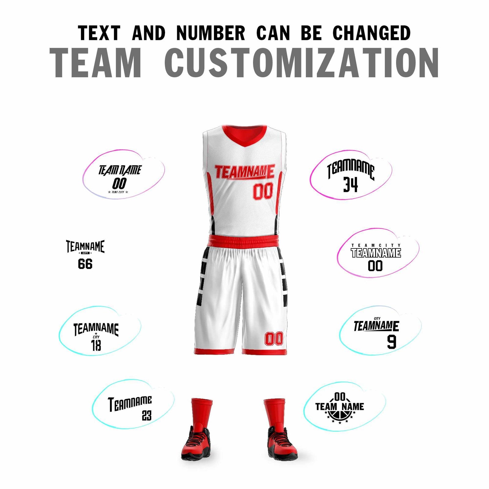 Custom White Red Double Side Sets Design Sportswear Basketball Jersey