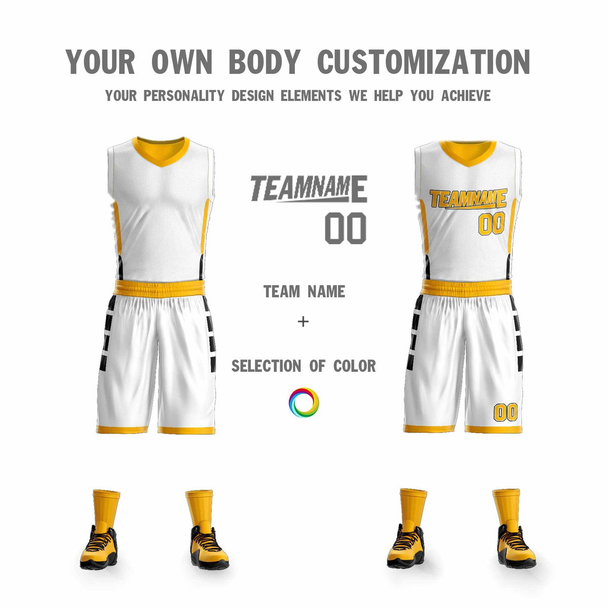 Custom White Yellow Double Side Sets Design Sportswear Basketball Jersey