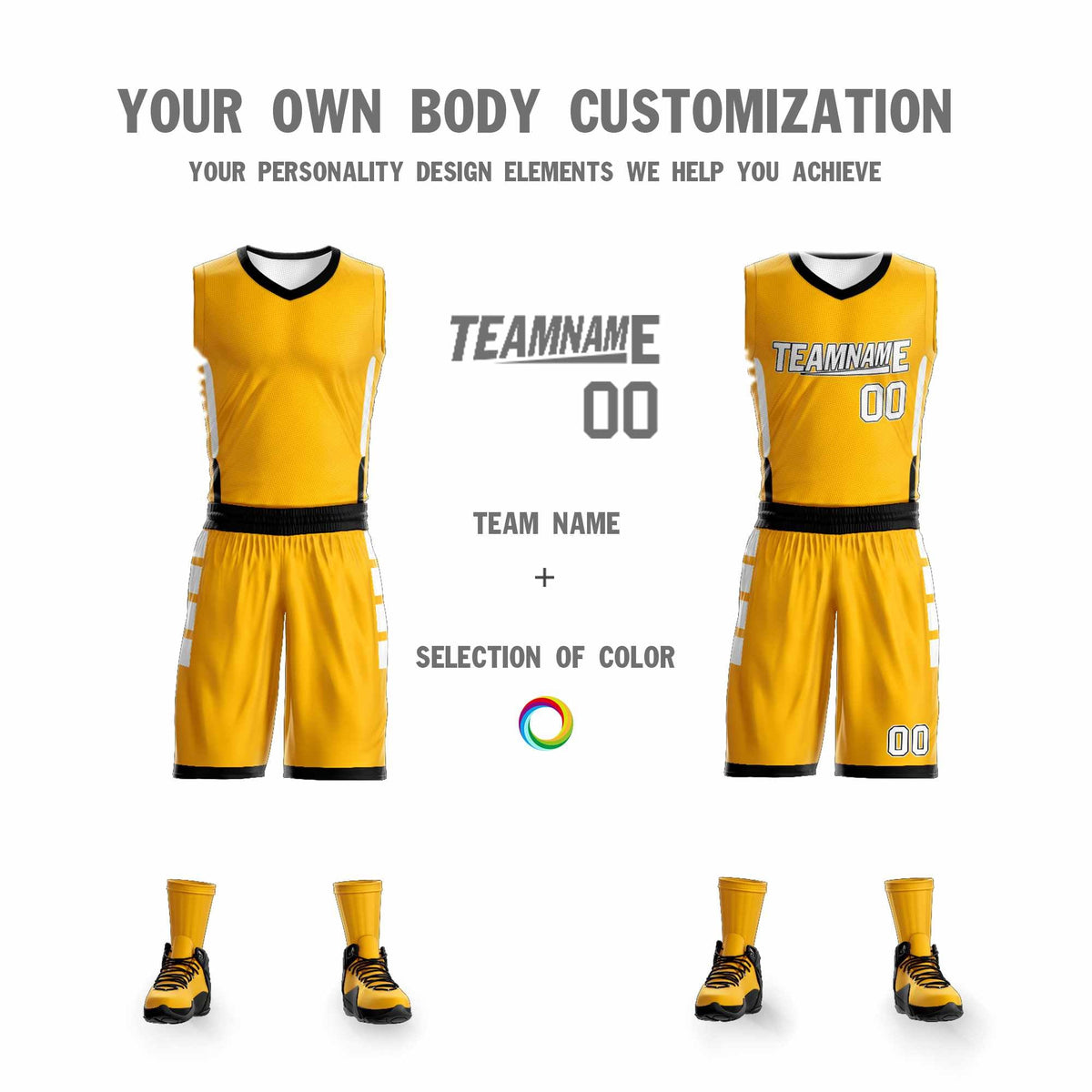 Custom Yellow White Double Side Sets Design Sportswear Basketball Jersey