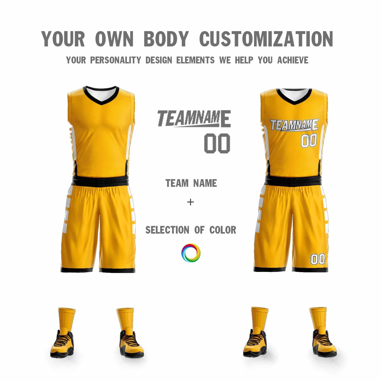 Custom Yellow White Double Side Sets Design Sportswear Basketball Jersey