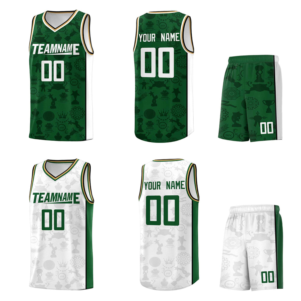 Custom White Green-Green Double Side Sets Basketball Jersey