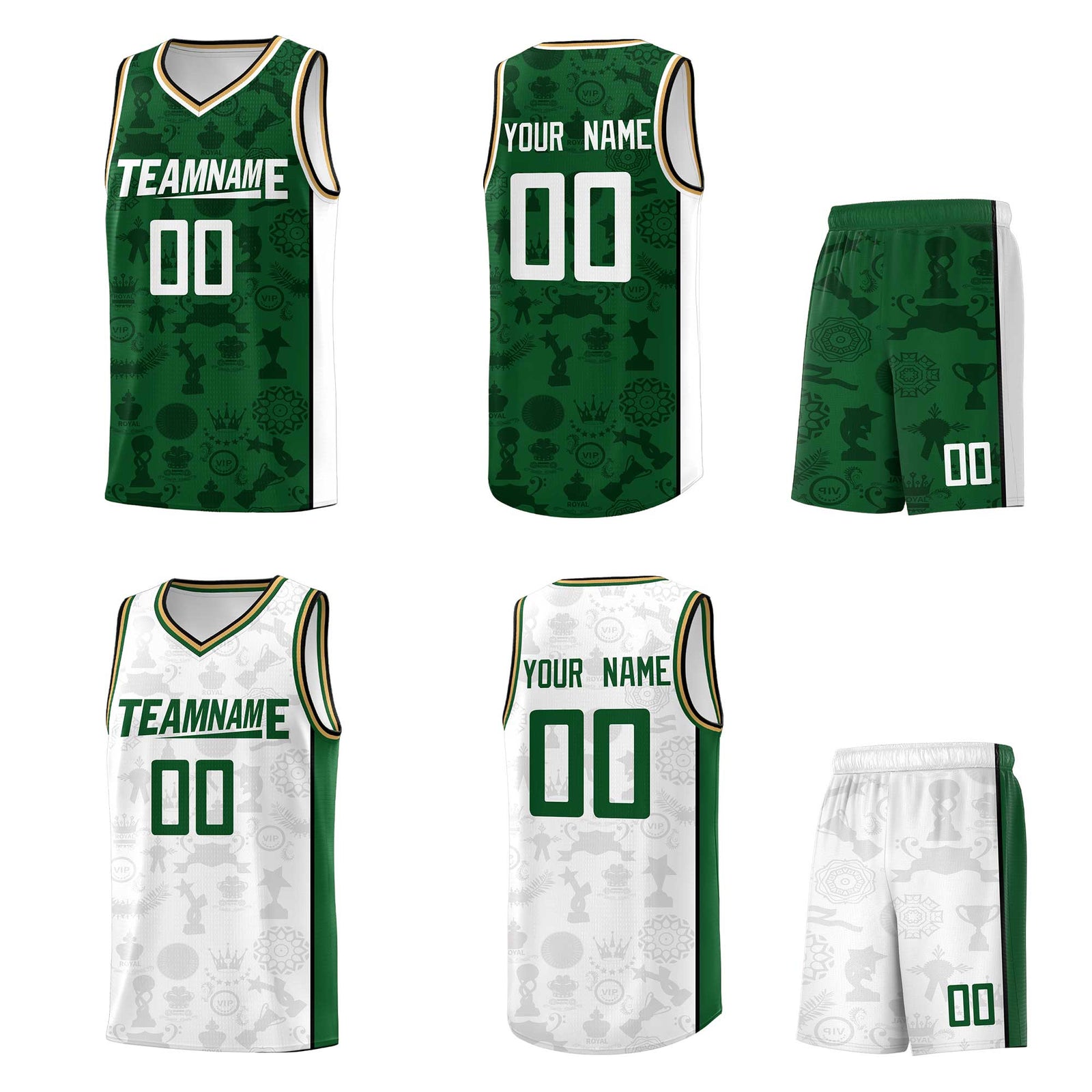 Custom White Green-Green Double Side Sets Basketball Jersey