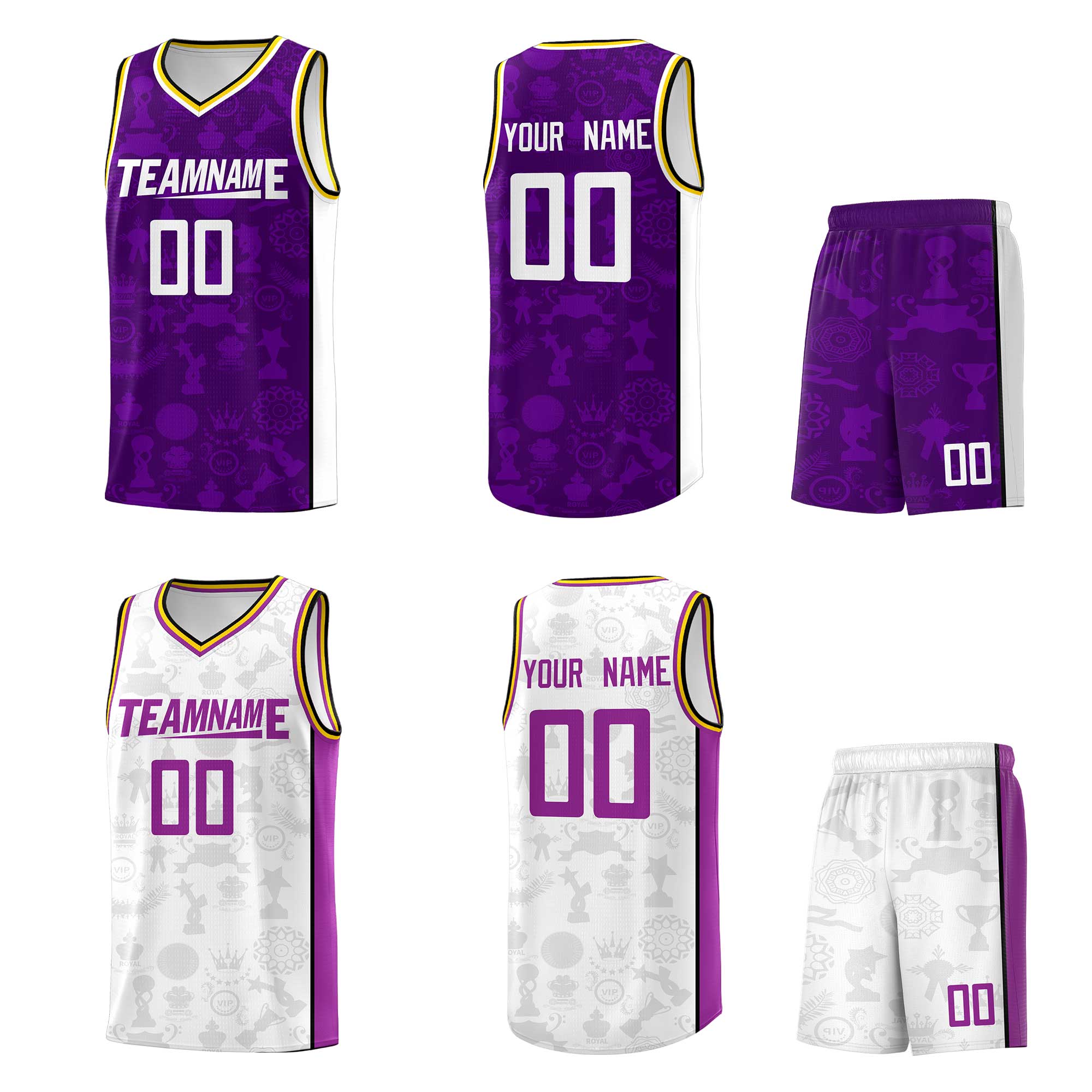 Custom White Purple Double Side Sets Basketball Jersey