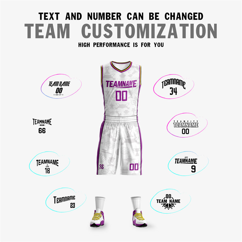 Custom White Purple Double Side Sets Basketball Jersey