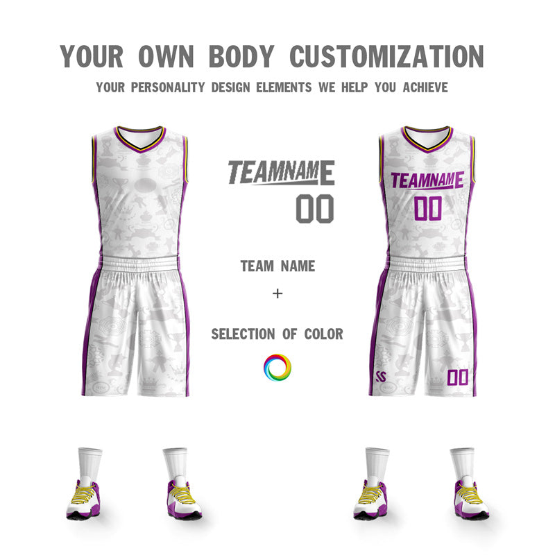 Custom White Purple Double Side Sets Basketball Jersey
