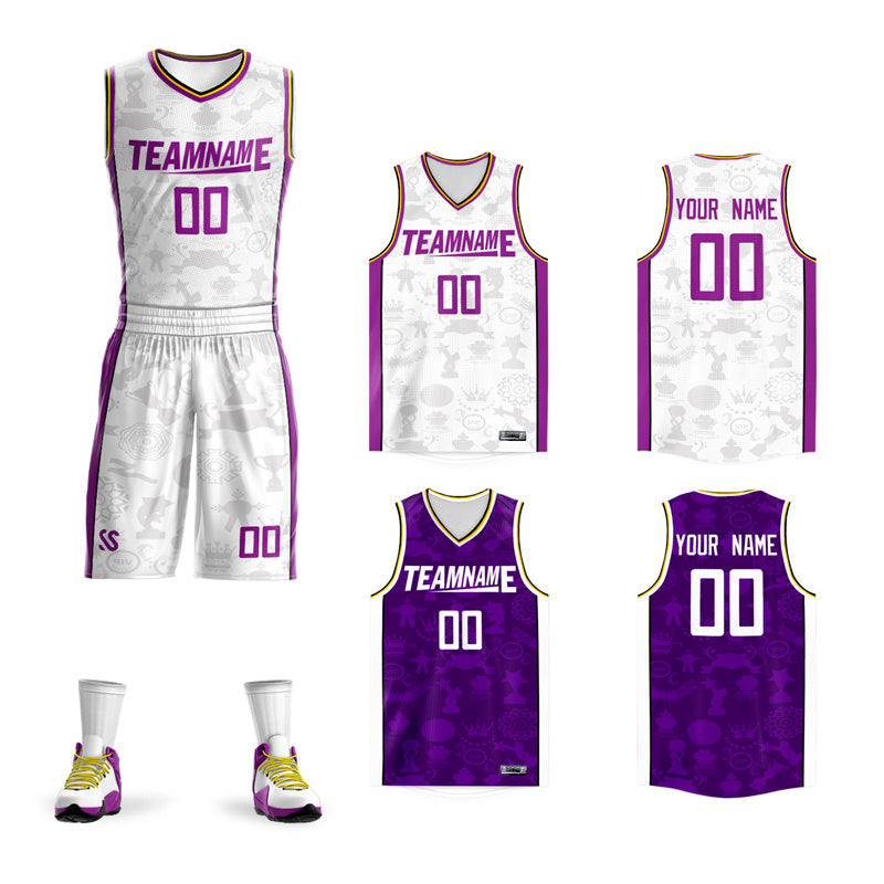 Custom White Purple Double Side Sets Basketball Jersey