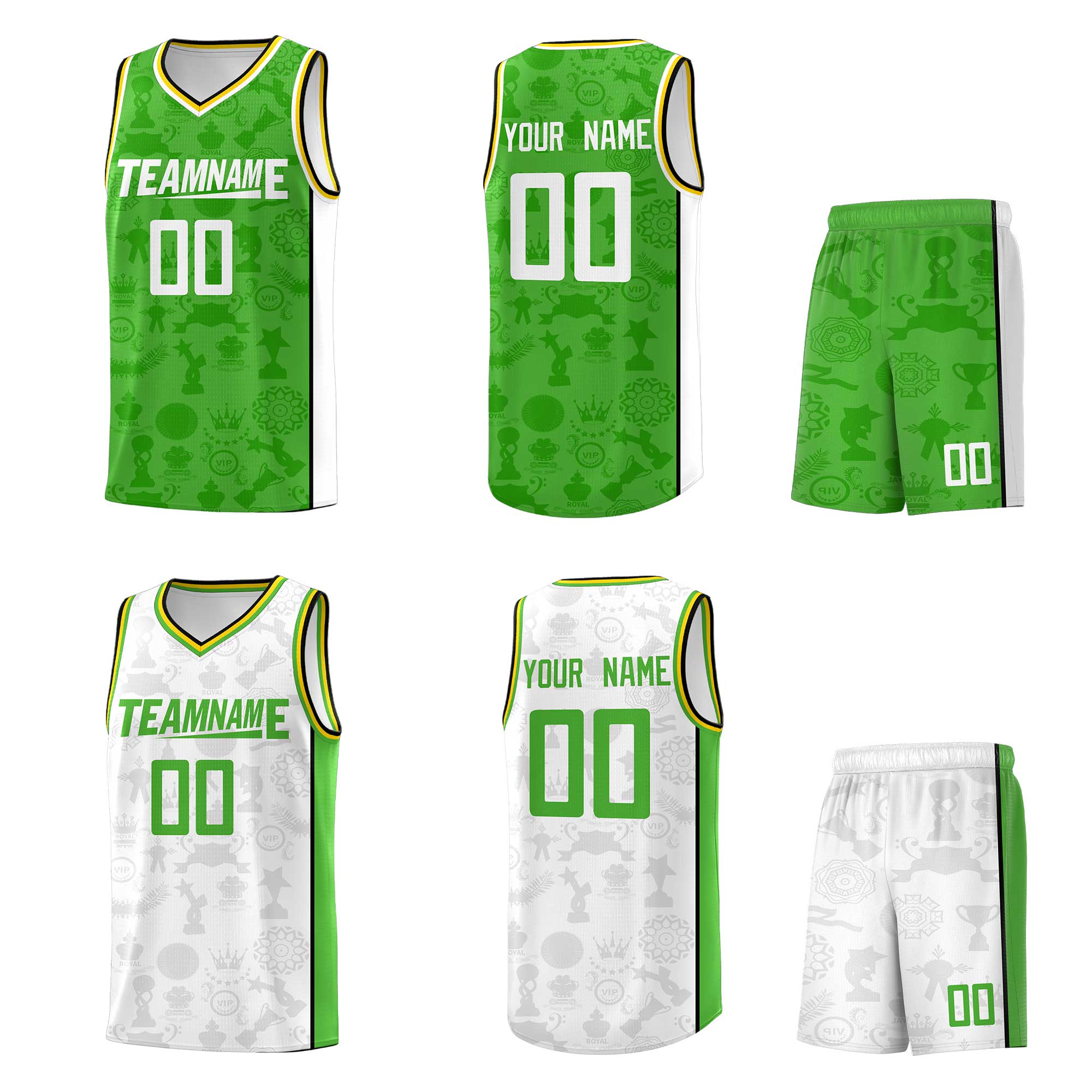 Custom White Light Green Double Side Sets Basketball Jersey