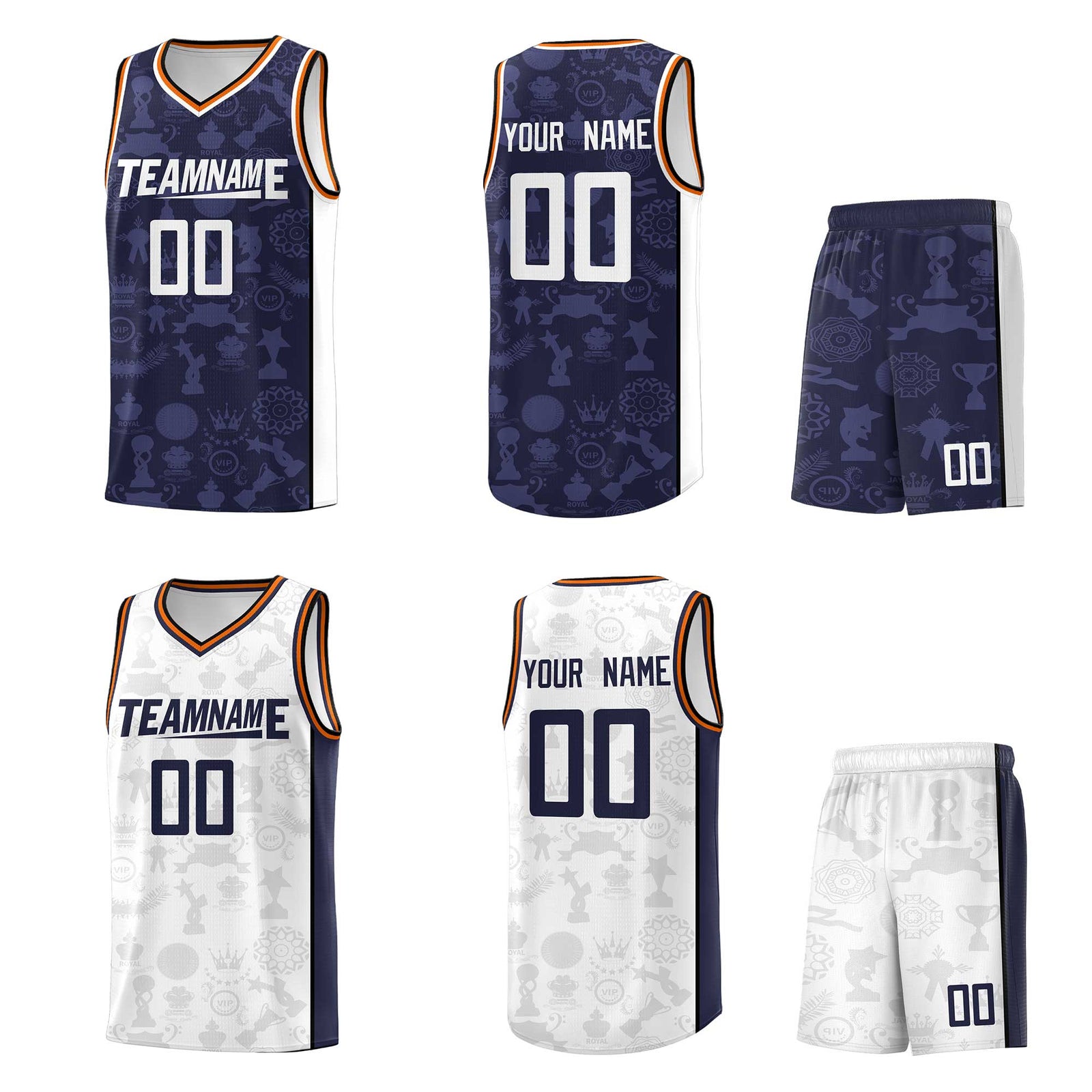 Custom White Navy Double Side Sets Basketball Jersey