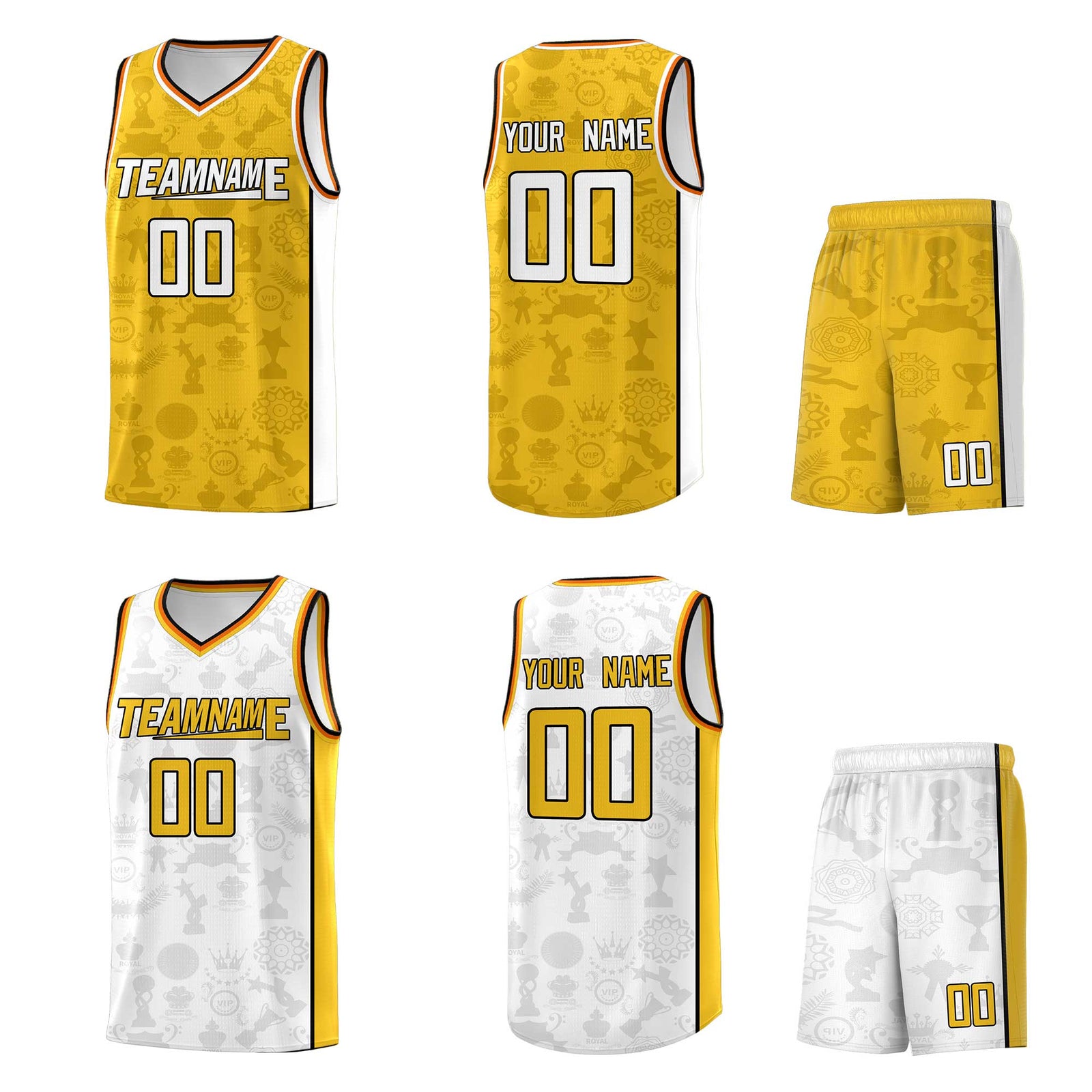 Custom White Yellow Double Side Sets Basketball Jersey