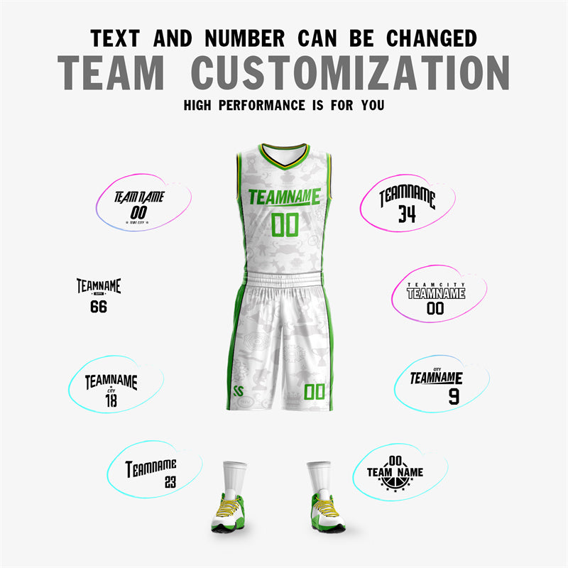 Custom White Light Green Double Side Sets Basketball Jersey