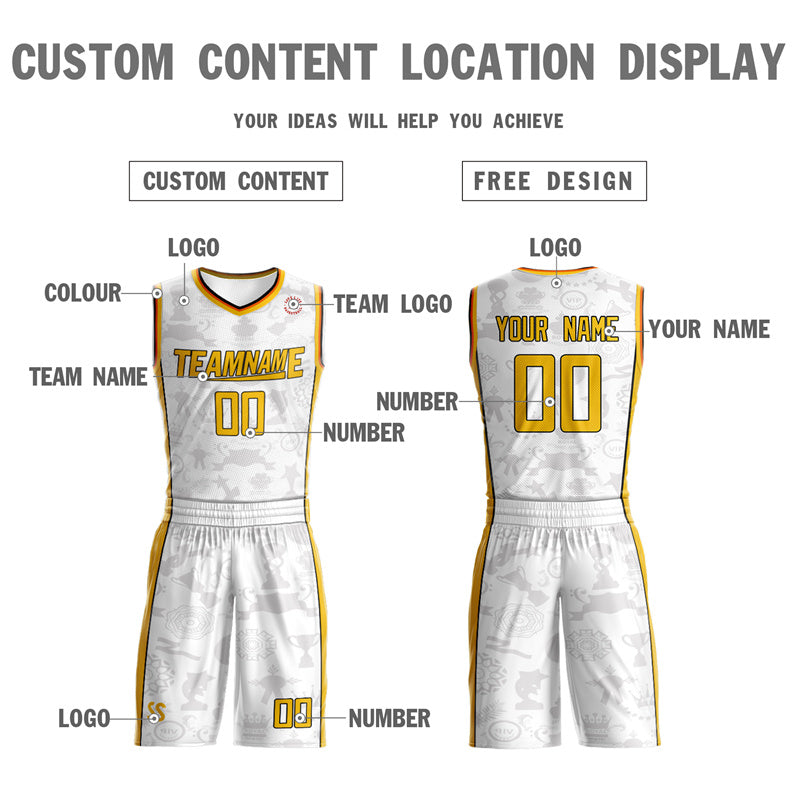 Custom White Yellow Double Side Sets Basketball Jersey