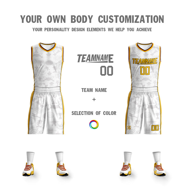 Custom White Yellow Double Side Sets Basketball Jersey