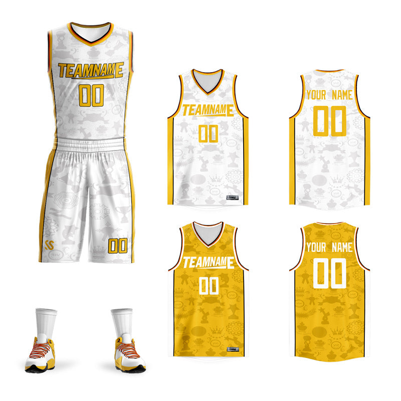 Custom White Yellow Double Side Sets Basketball Jersey