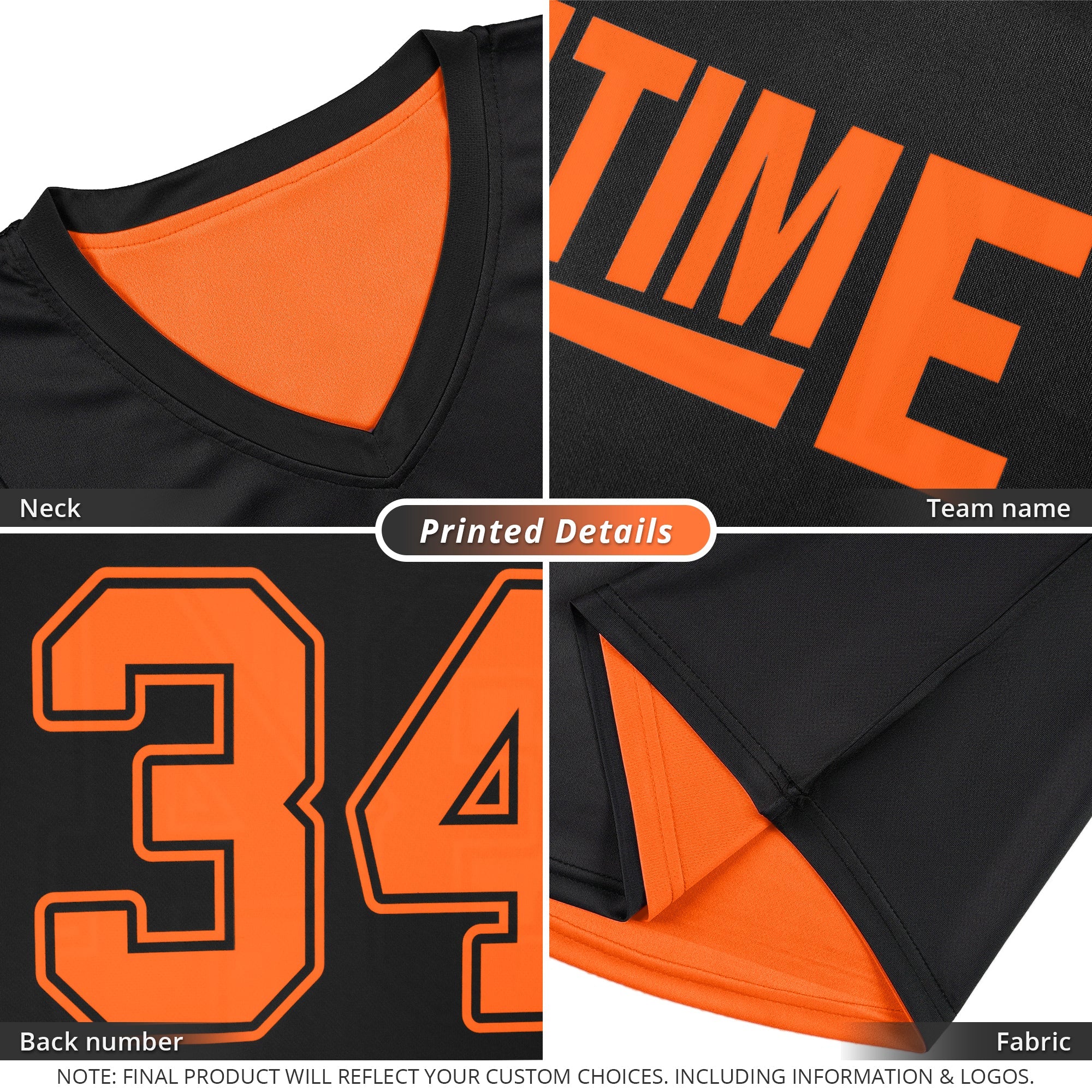 Custom Black Orange  Double Side Tops Athletic Basketball Jersey