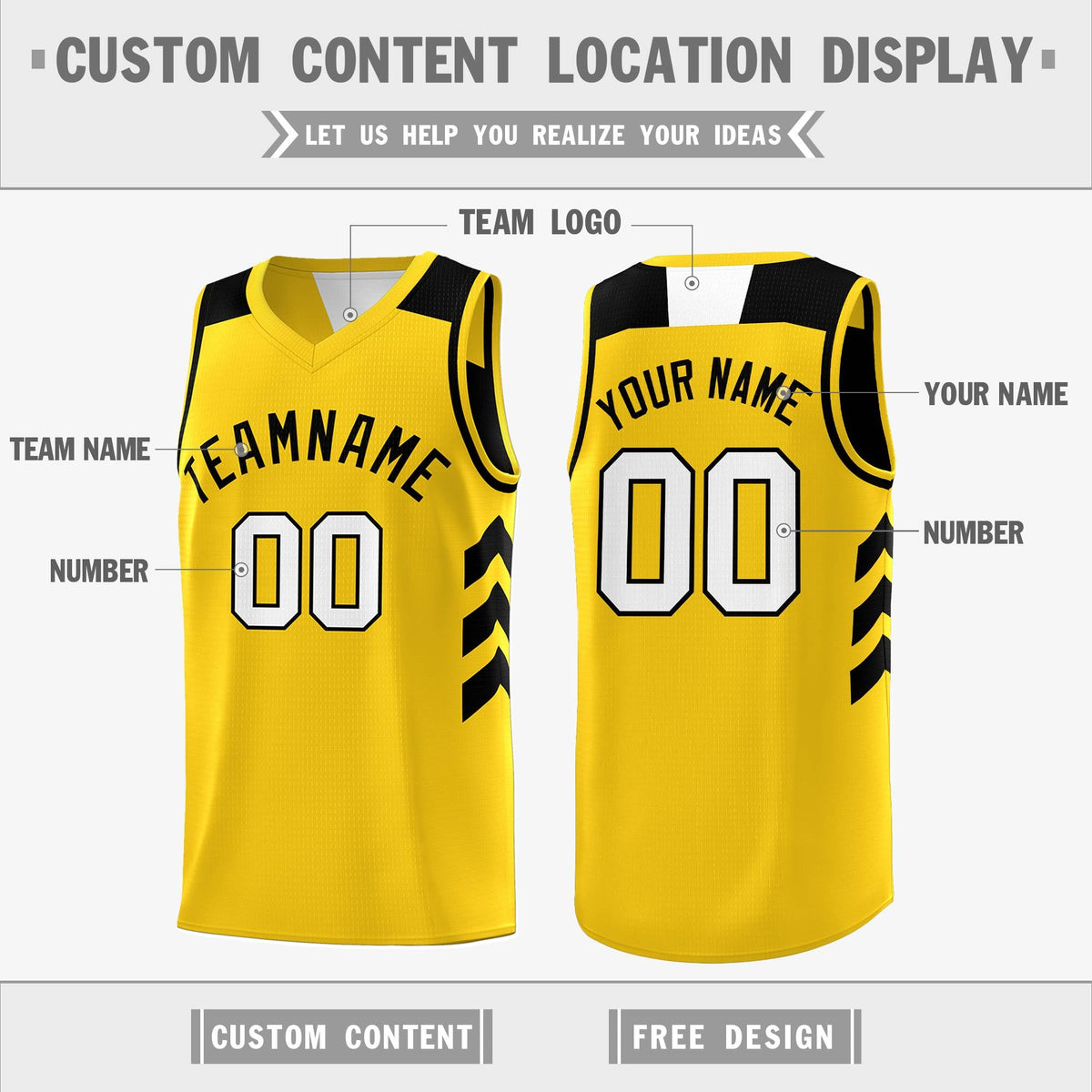Custom Black Yellow Reversible Double Side Tops Basketball Jersey