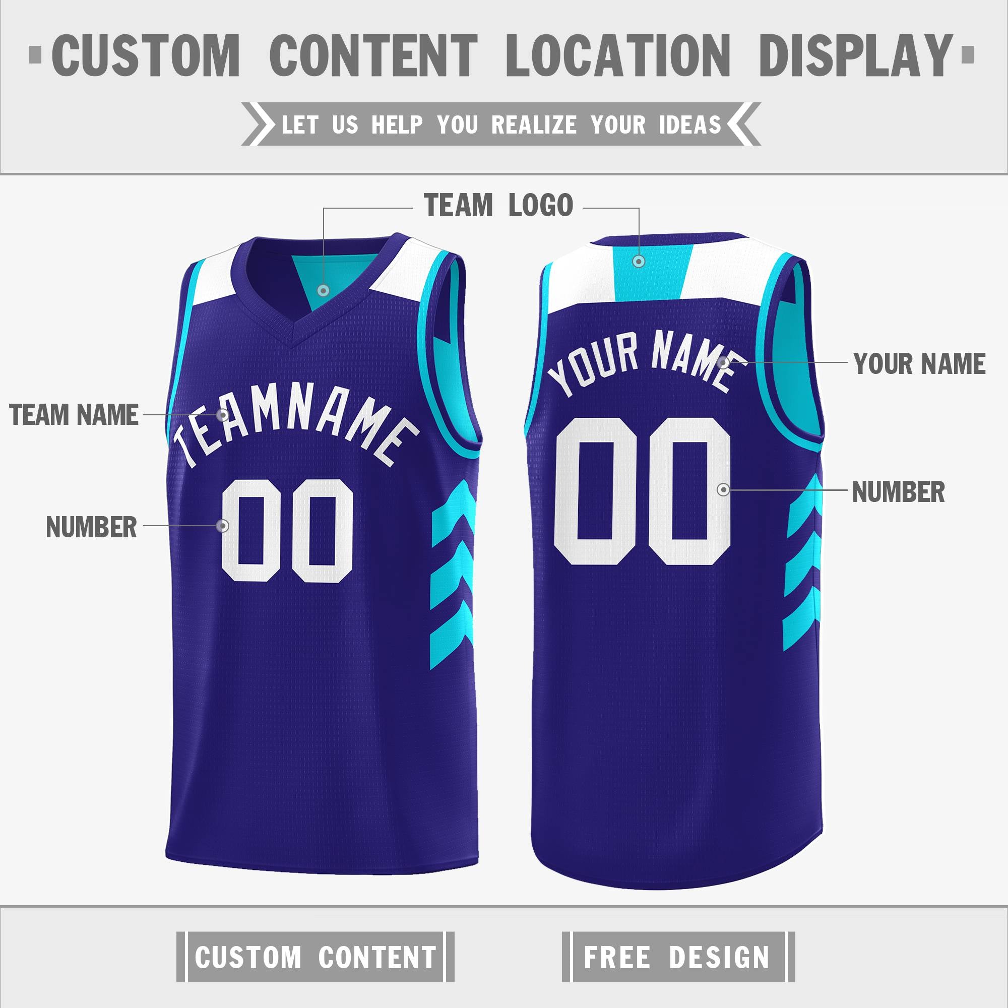 Custom Royal Aqua Reversible Double Side Tops Basketball Jersey