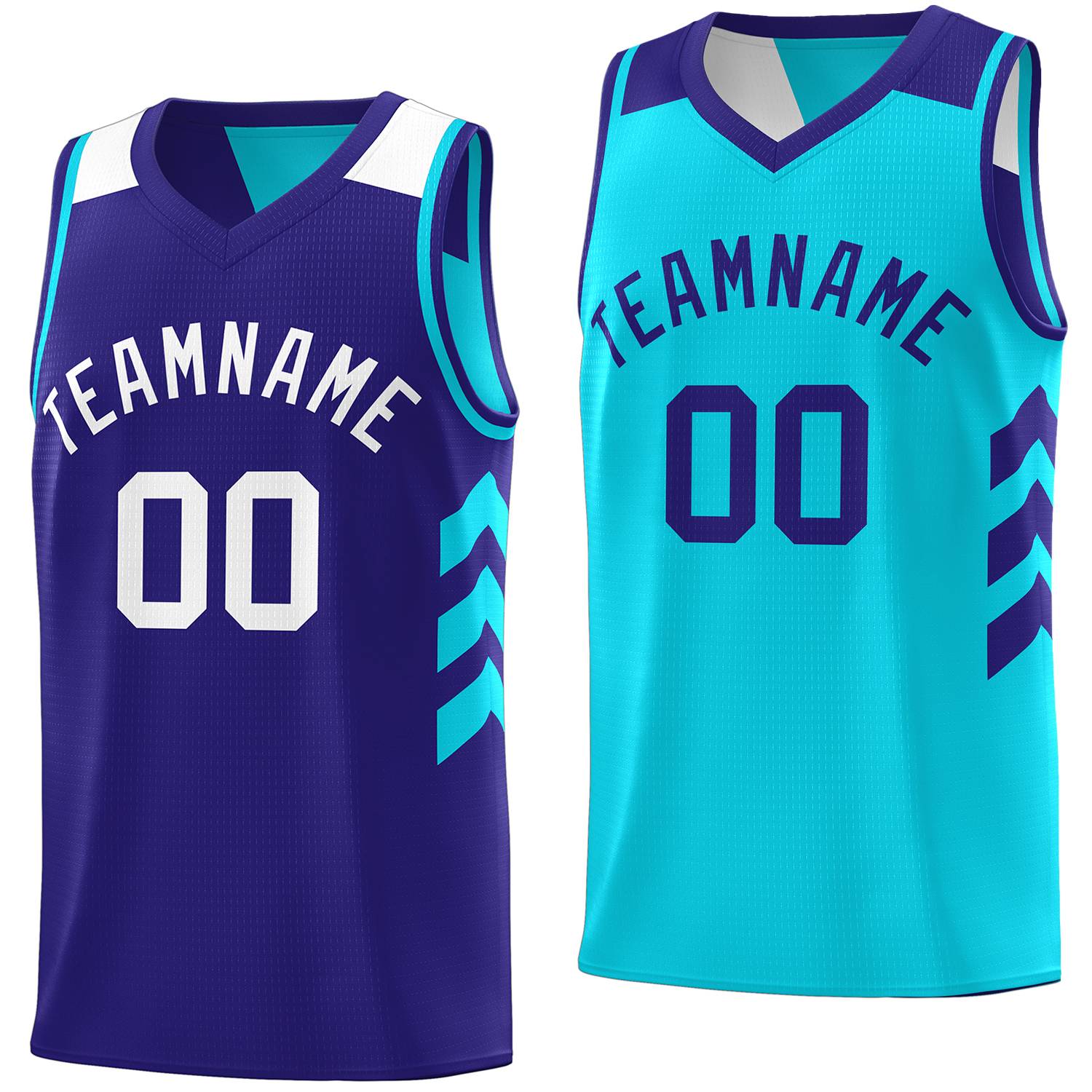Custom Royal Aqua Reversible Double Side Tops Basketball Jersey
