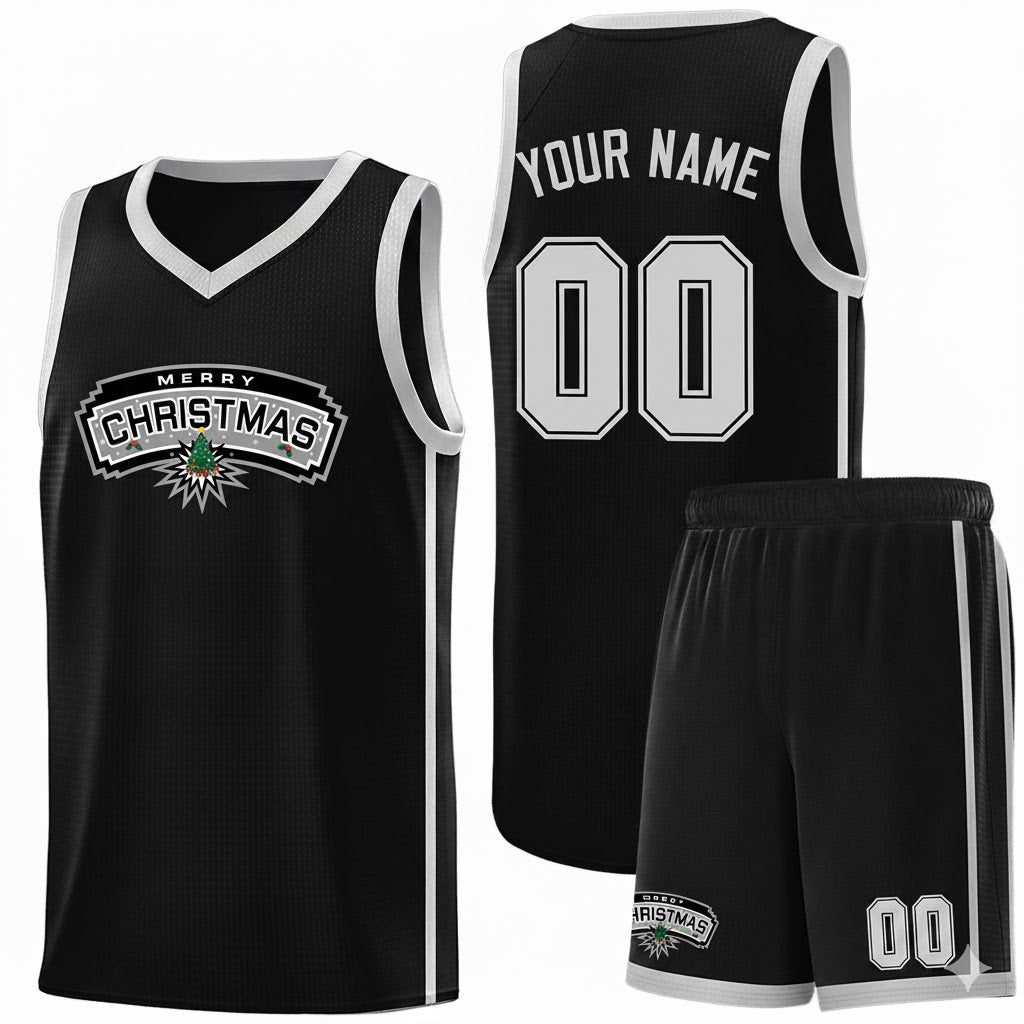 Custom Christmas San Antonio Black White Side Two Bar Sports Uniform Basketball Jersey