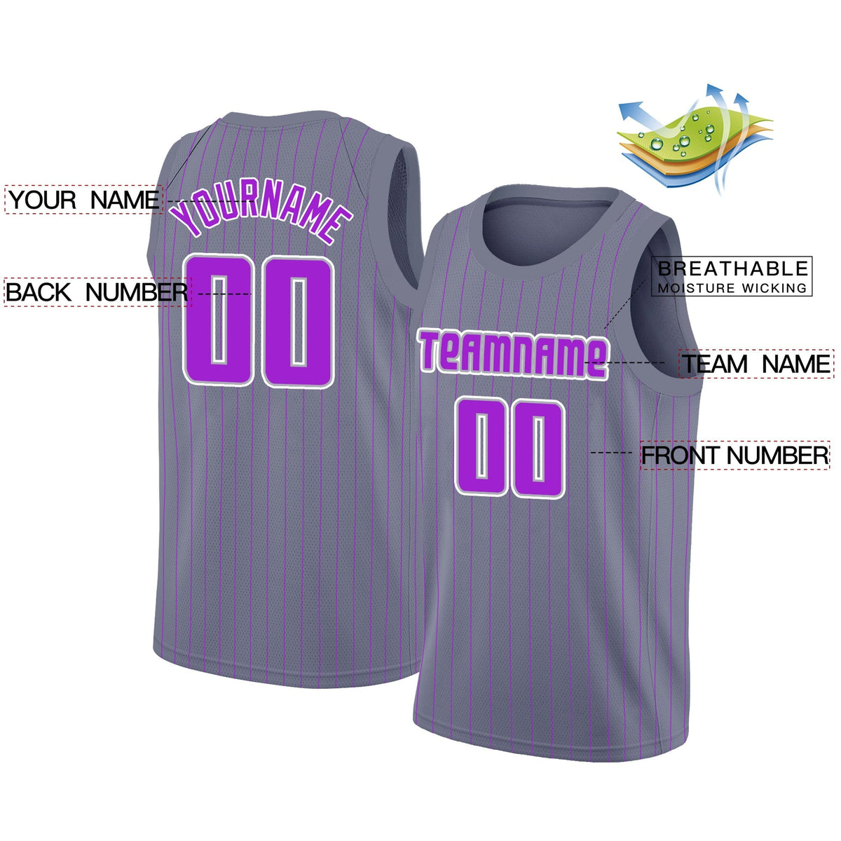 Custom Dark Gray Purple-White Stripe Fashion Tops Basketball Jersey