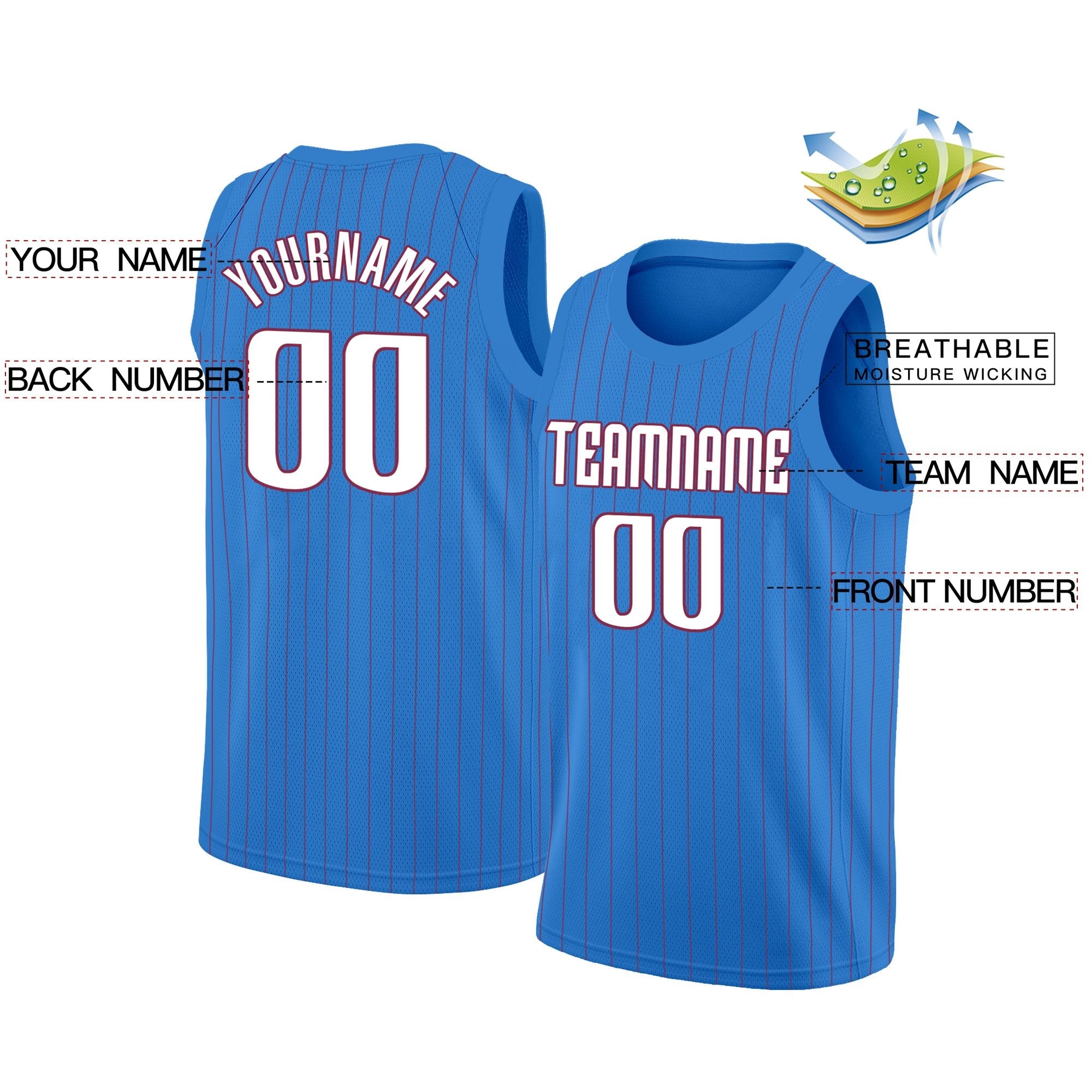 Custom Blue White-Red Stripe Fashion Tops Fashion Sportwear Basketball Jersey