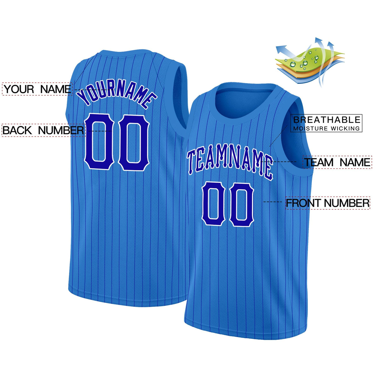 Custom Blue Royal-White Stripe Fashion Tops Sport Game Basketball Jersey