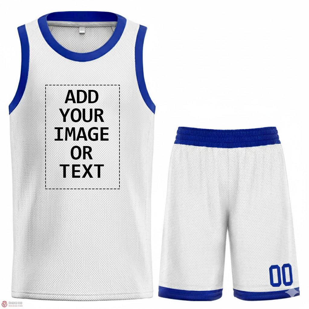 Custom Logo/Text White Royal-Classic Sets Curved Basketball Jersey