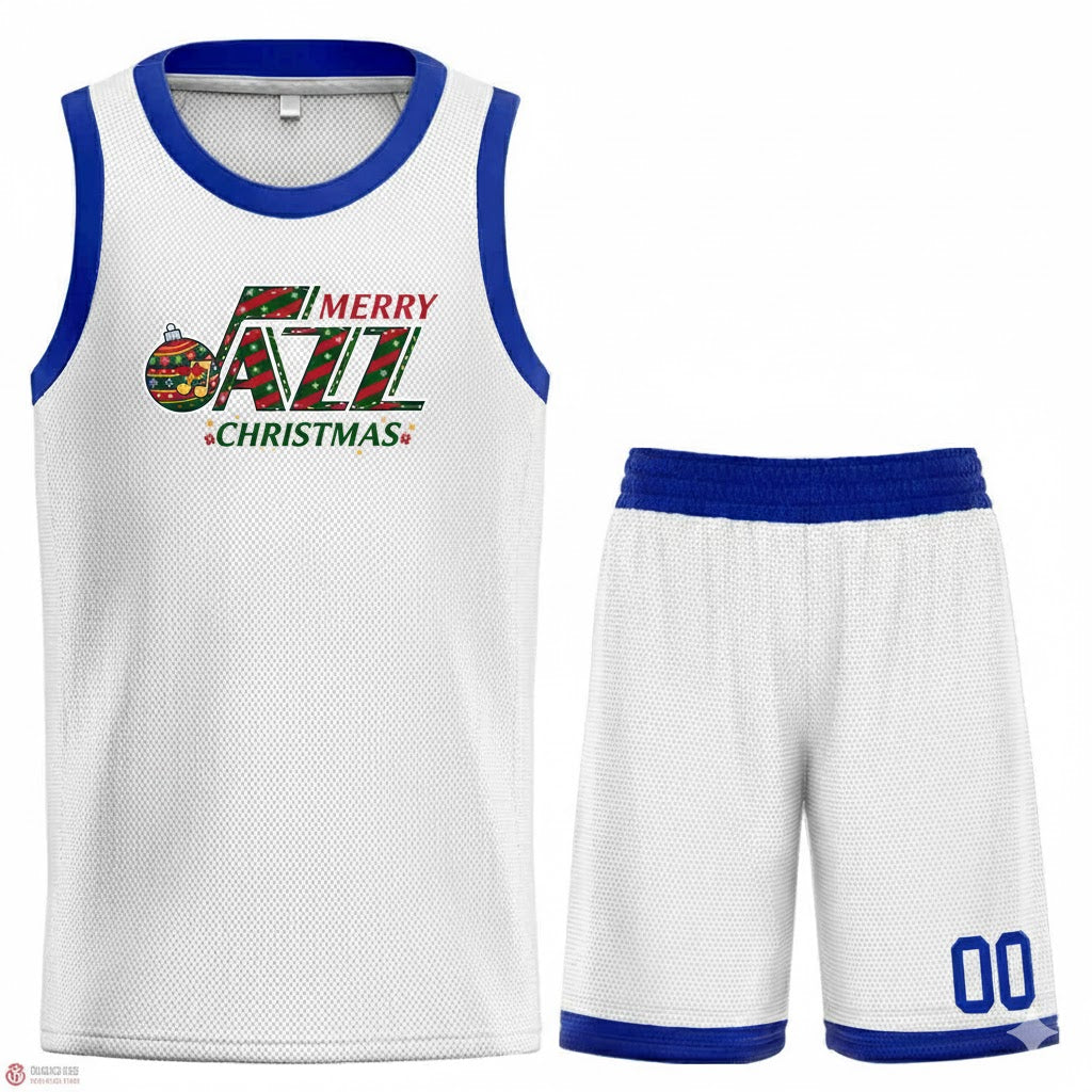 Custom Christmas Utah White Royal-Classic Sets Curved Basketball Jersey